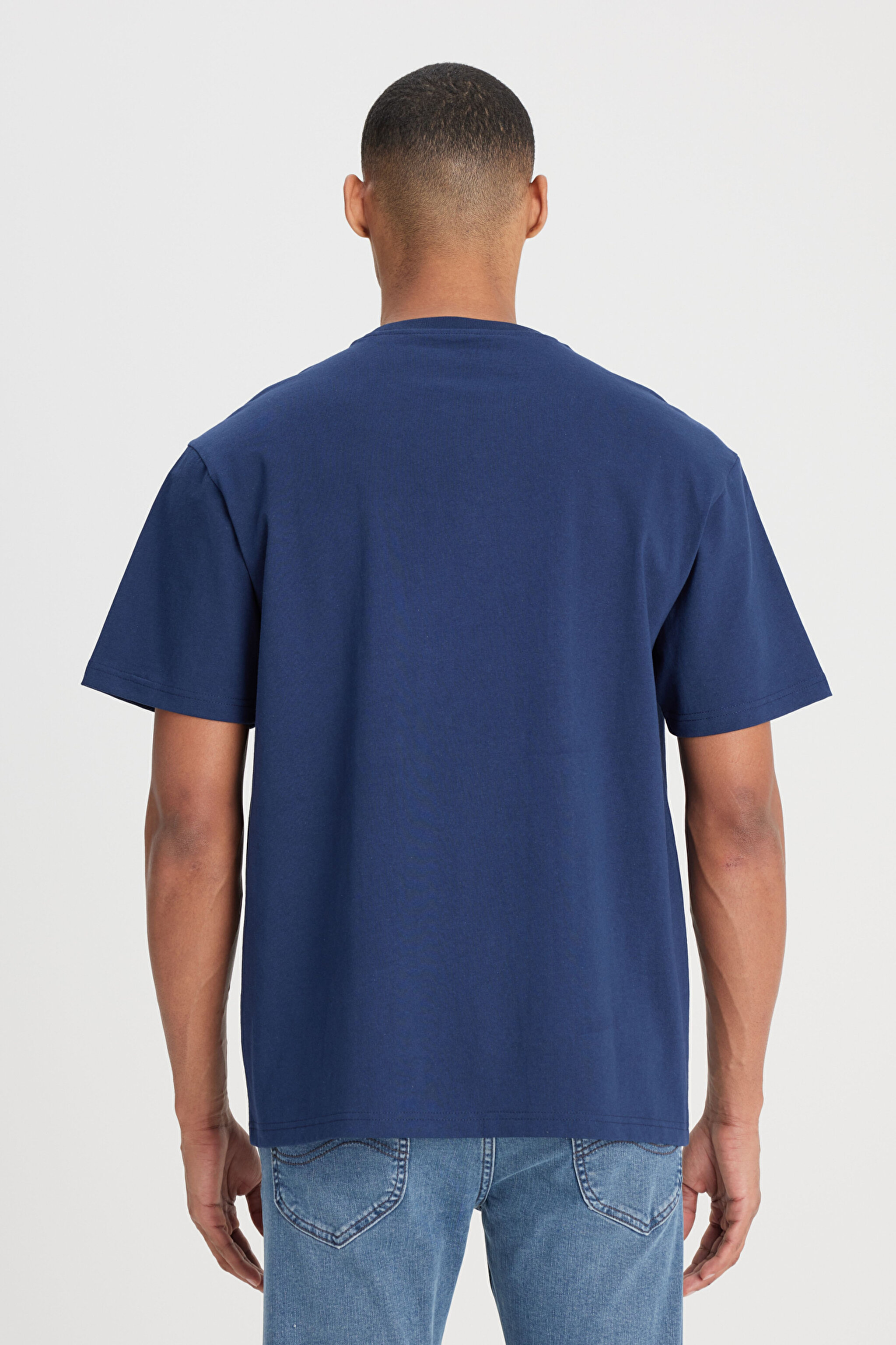 Loose Fit Rahat Kesim %100 Pamuk Bisiklet Yaka Lacivert Tişört - Navy-L222001410 (görsel 4)