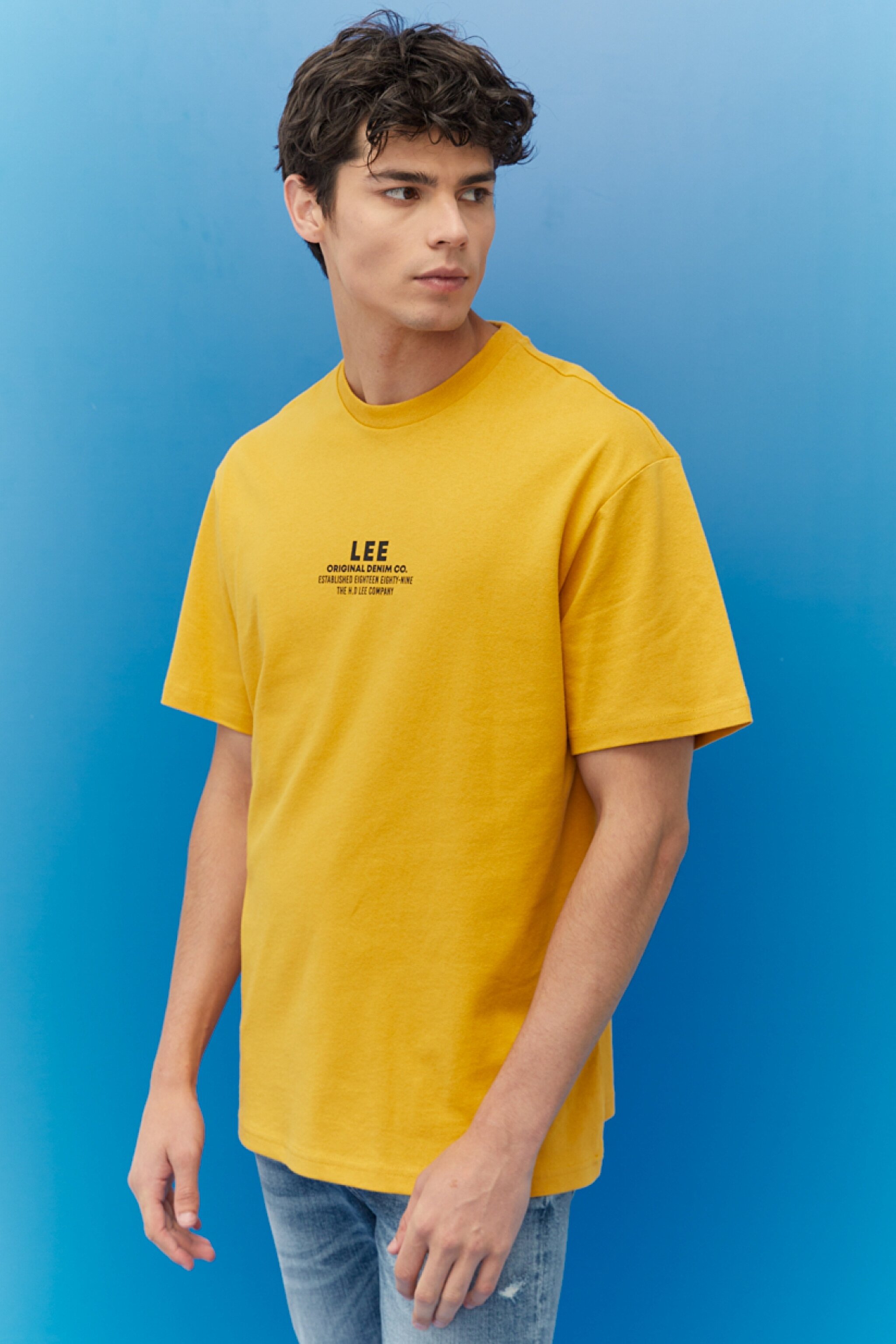 Loose Fit Rahat Kesim %100 Pamuk Bisiklet Yaka Sarı Tişört - Yellow-L222005200