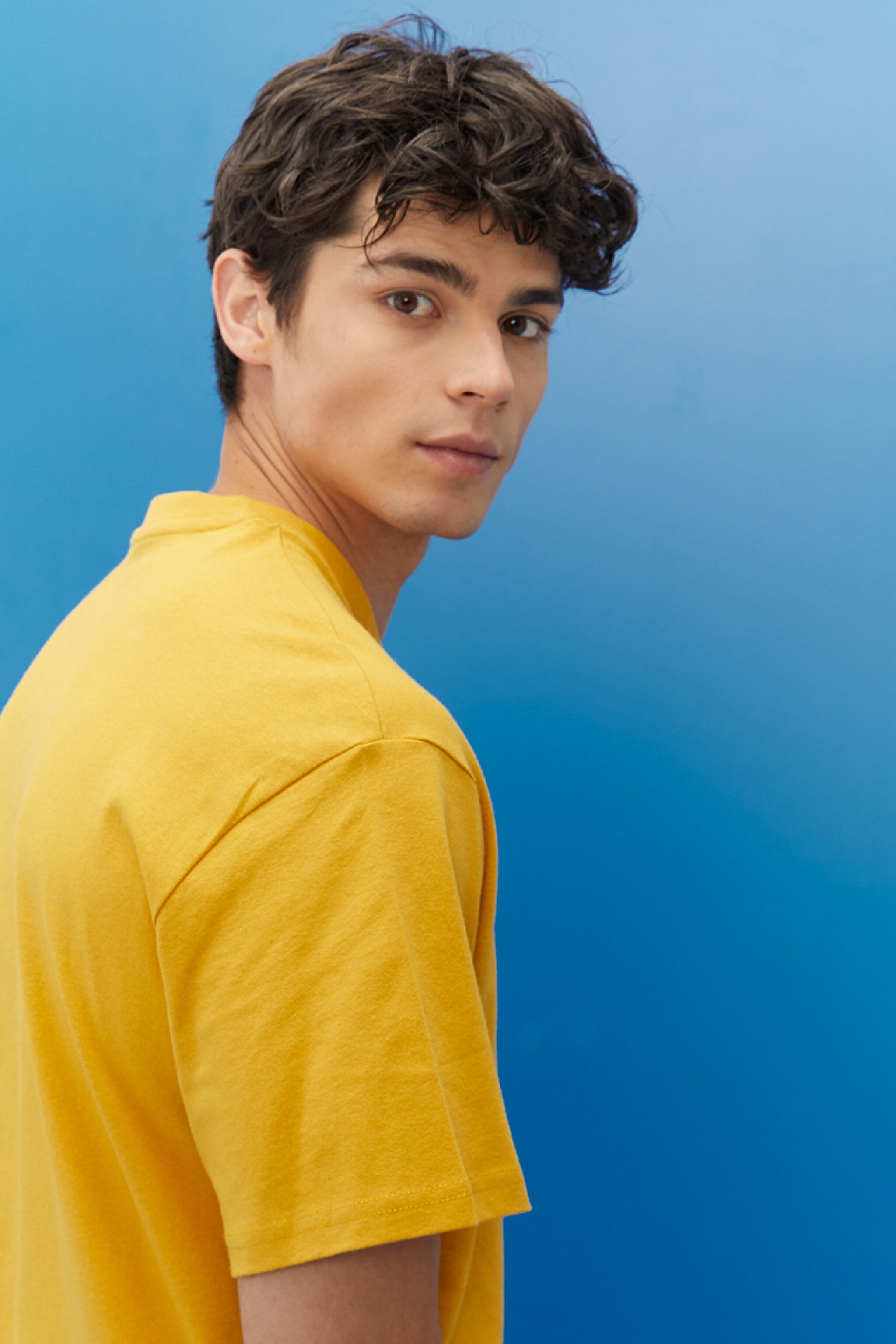 Loose Fit Rahat Kesim %100 Pamuk Bisiklet Yaka Sarı Tişört - Yellow-L222005200 (görsel 5)