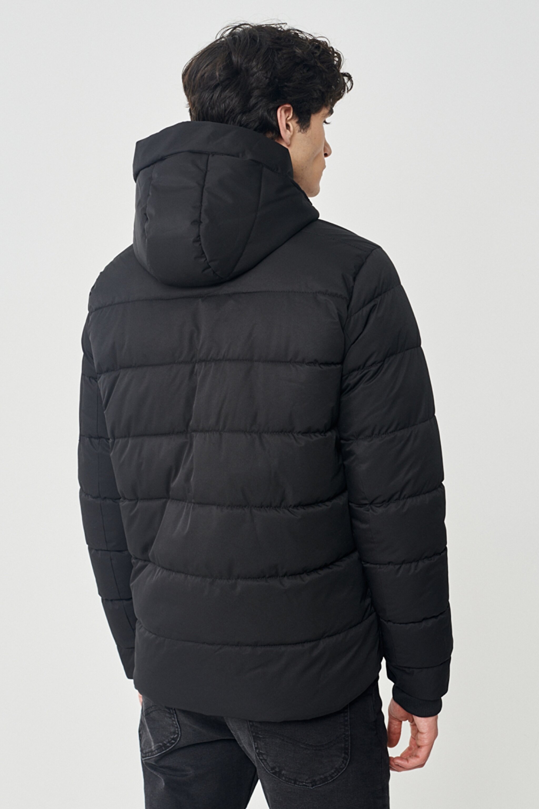 Regular Fit Normal Kesim Dik Yaka Siyah Şişme Mont - Black-L222014001 (görsel 7)