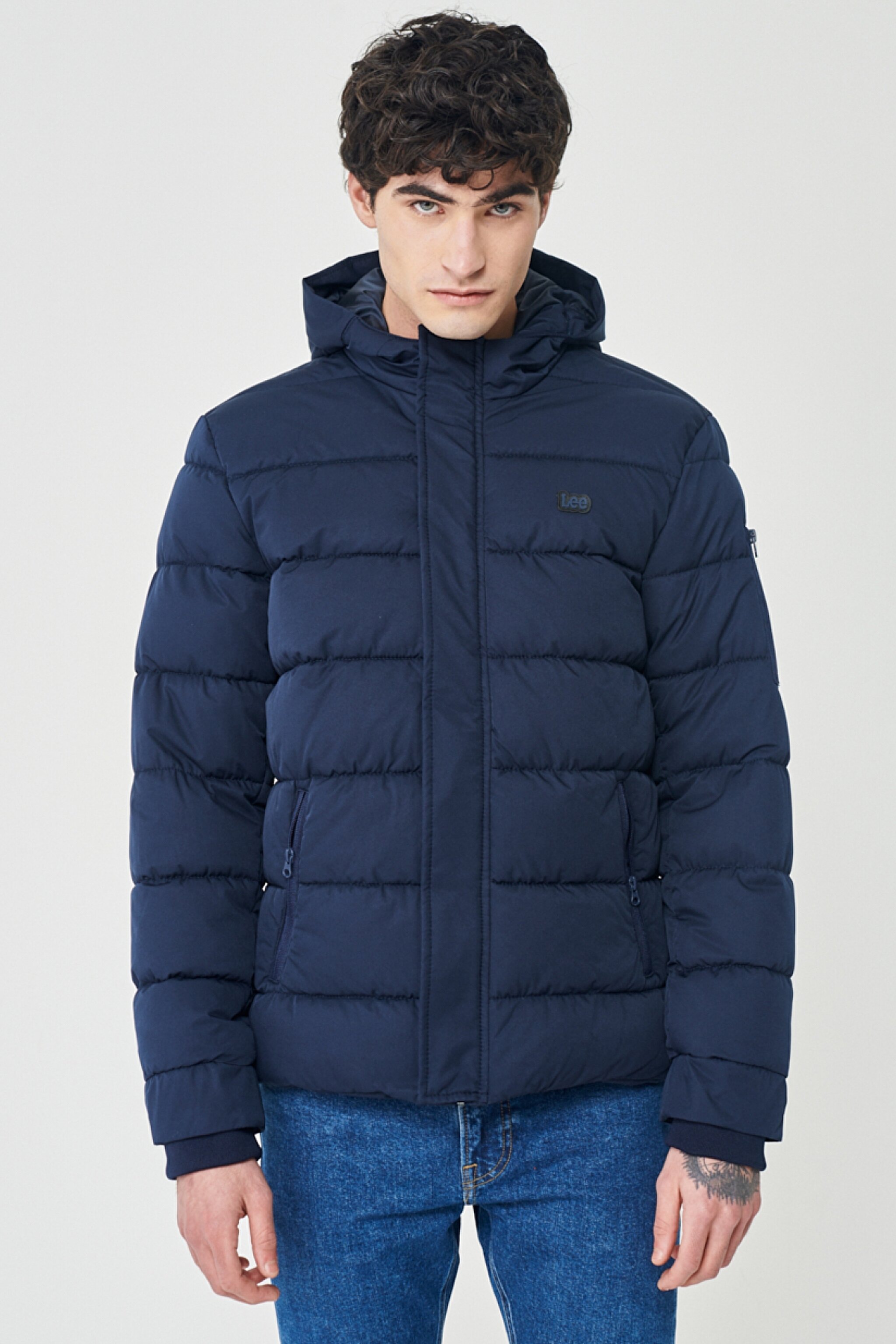 Regular Fit Normal Kesim Dik Yaka Lacivert Şişme Mont