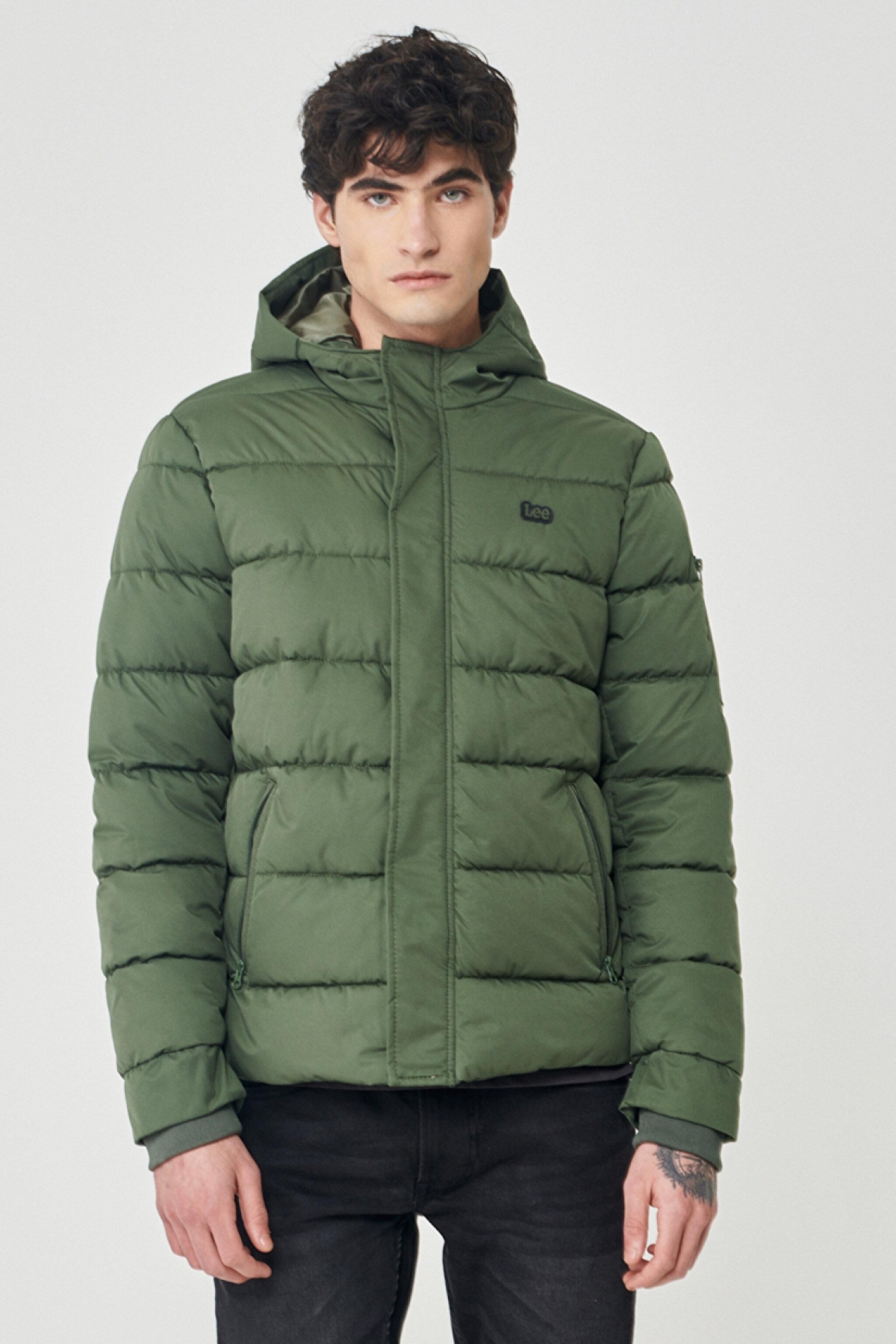 Regular Fit Normal Kesim Dik Yaka Haki Şişme Mont