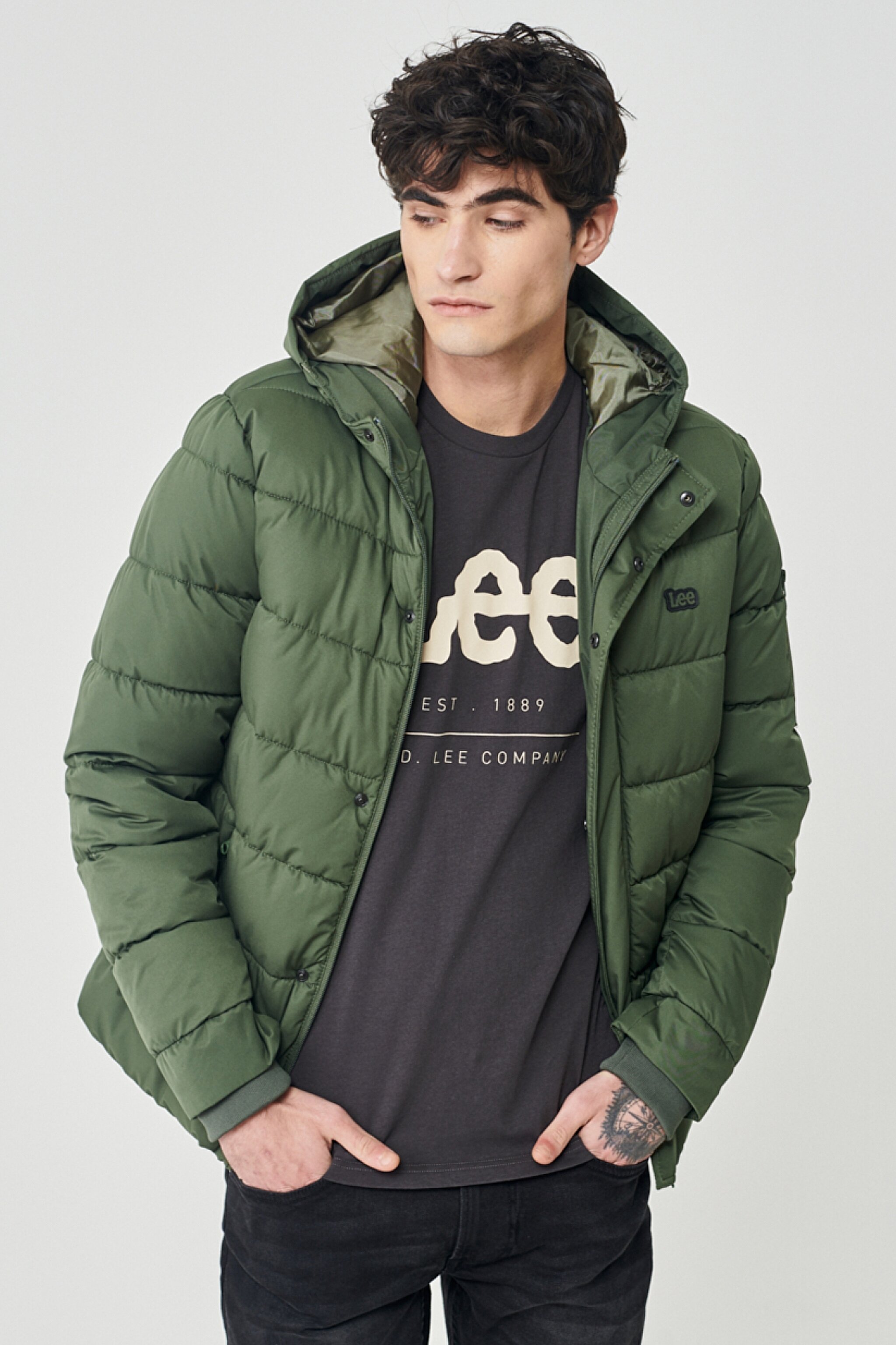 Regular Fit Normal Kesim Dik Yaka Haki Şişme Mont - Khaki-L222014801 (görsel 2)