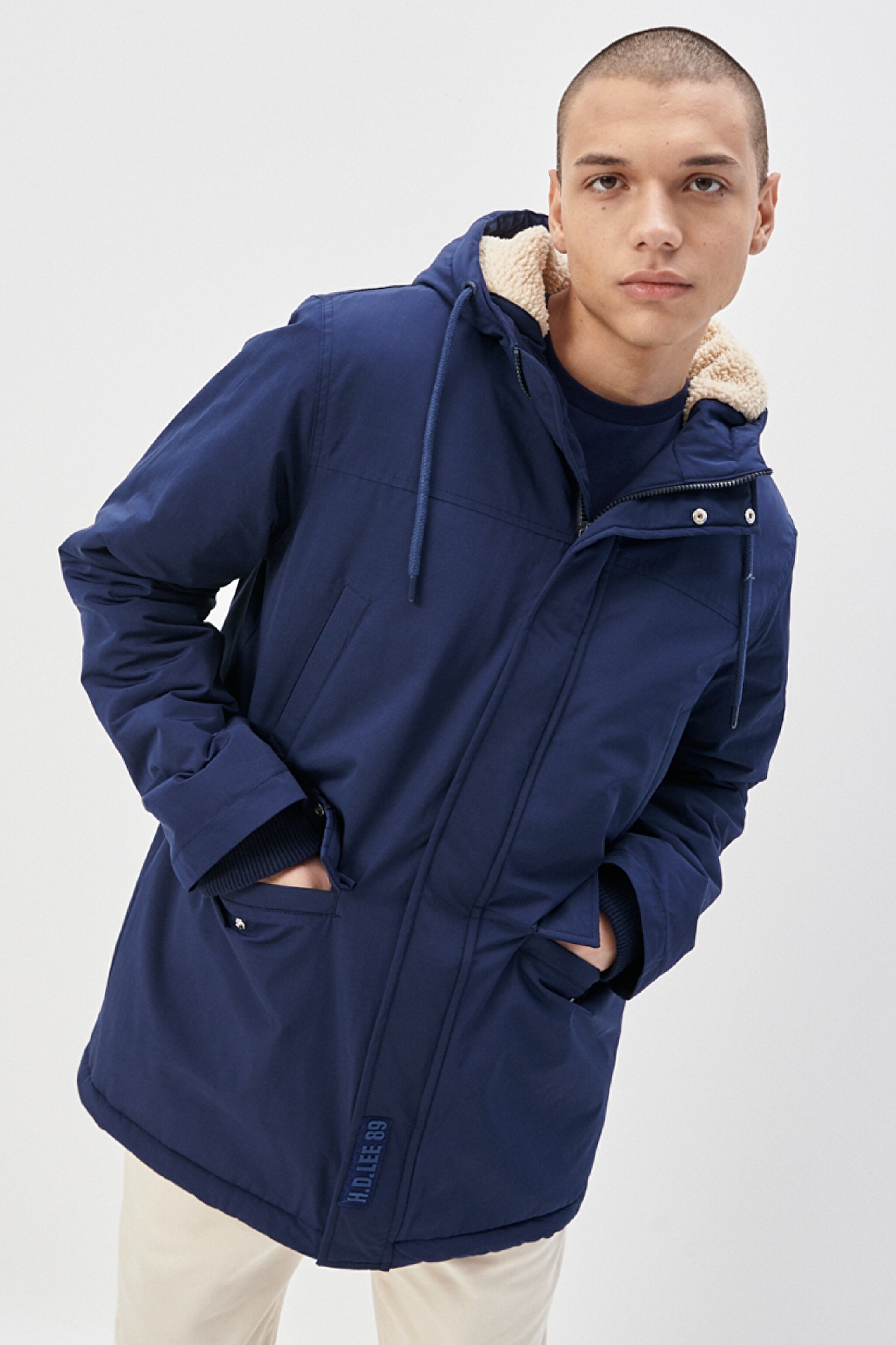 Regular Fit Normal Kesim Kapüşonlu Lacivert Parka Ceket
