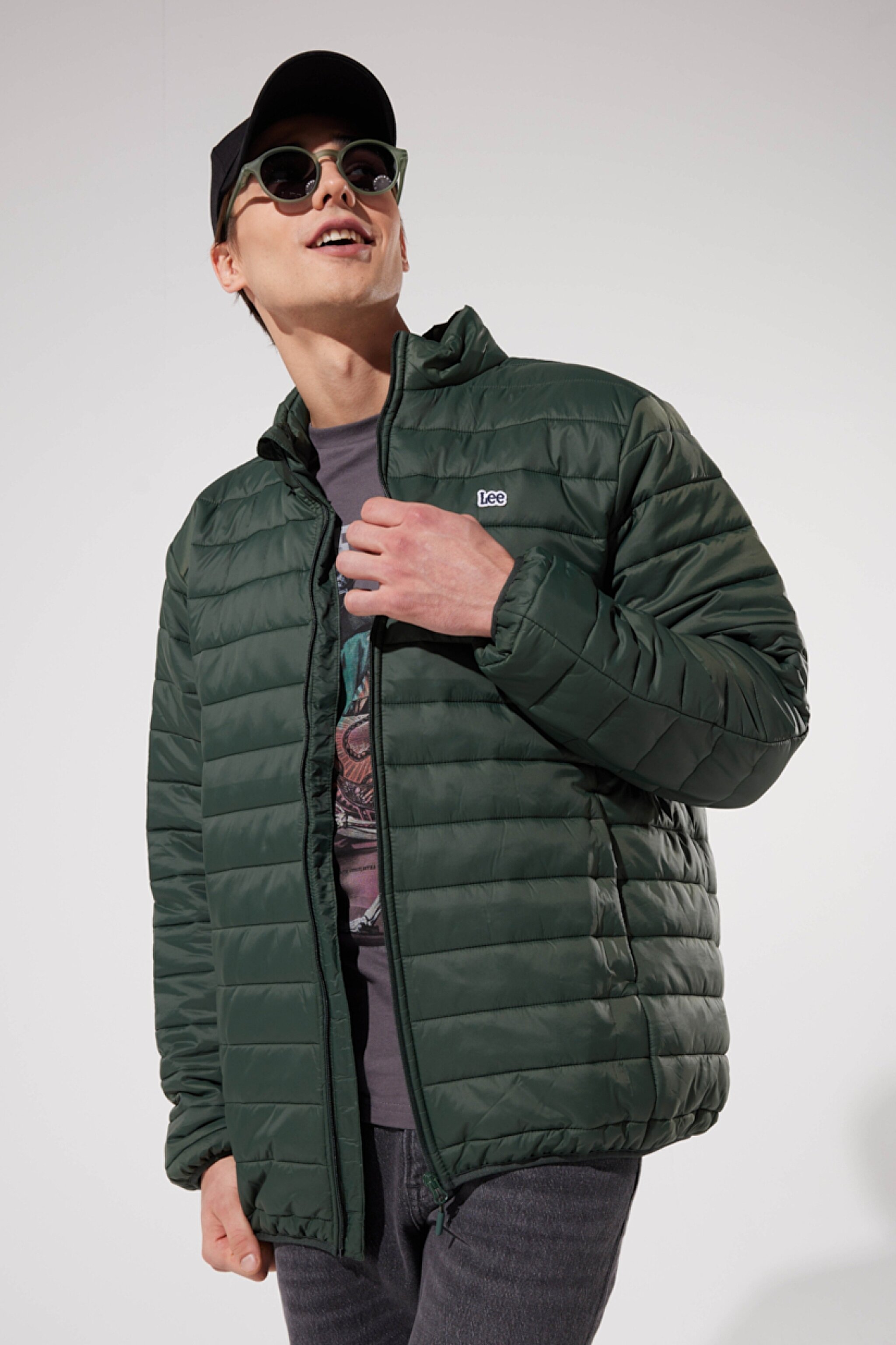 Regular Fit Normal Kesim Kapüşonlu Haki Şişme Mont