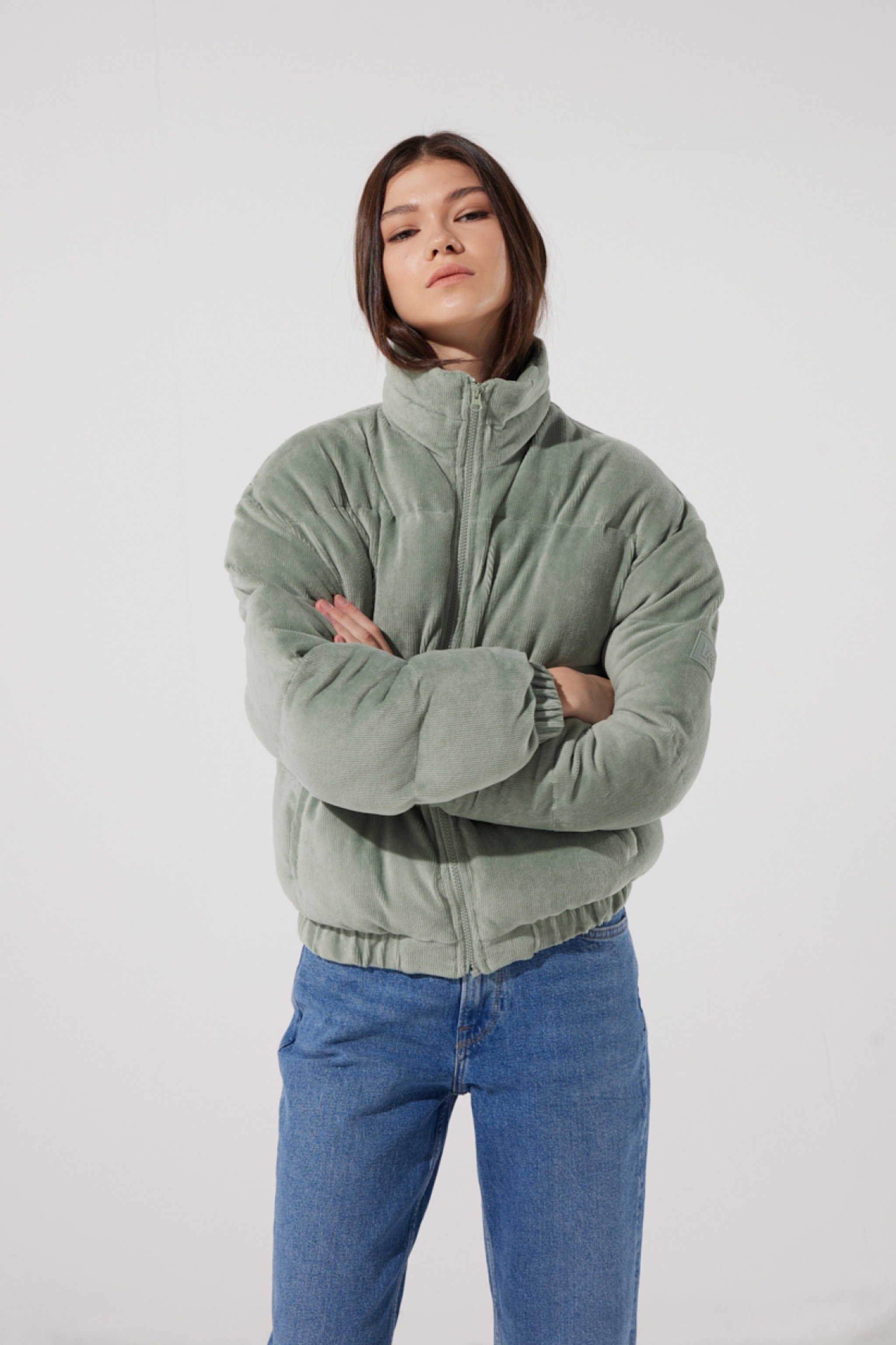 Regular Fit Normal Kesim Açık Gri Şişme Mont - Light Green-L222181299