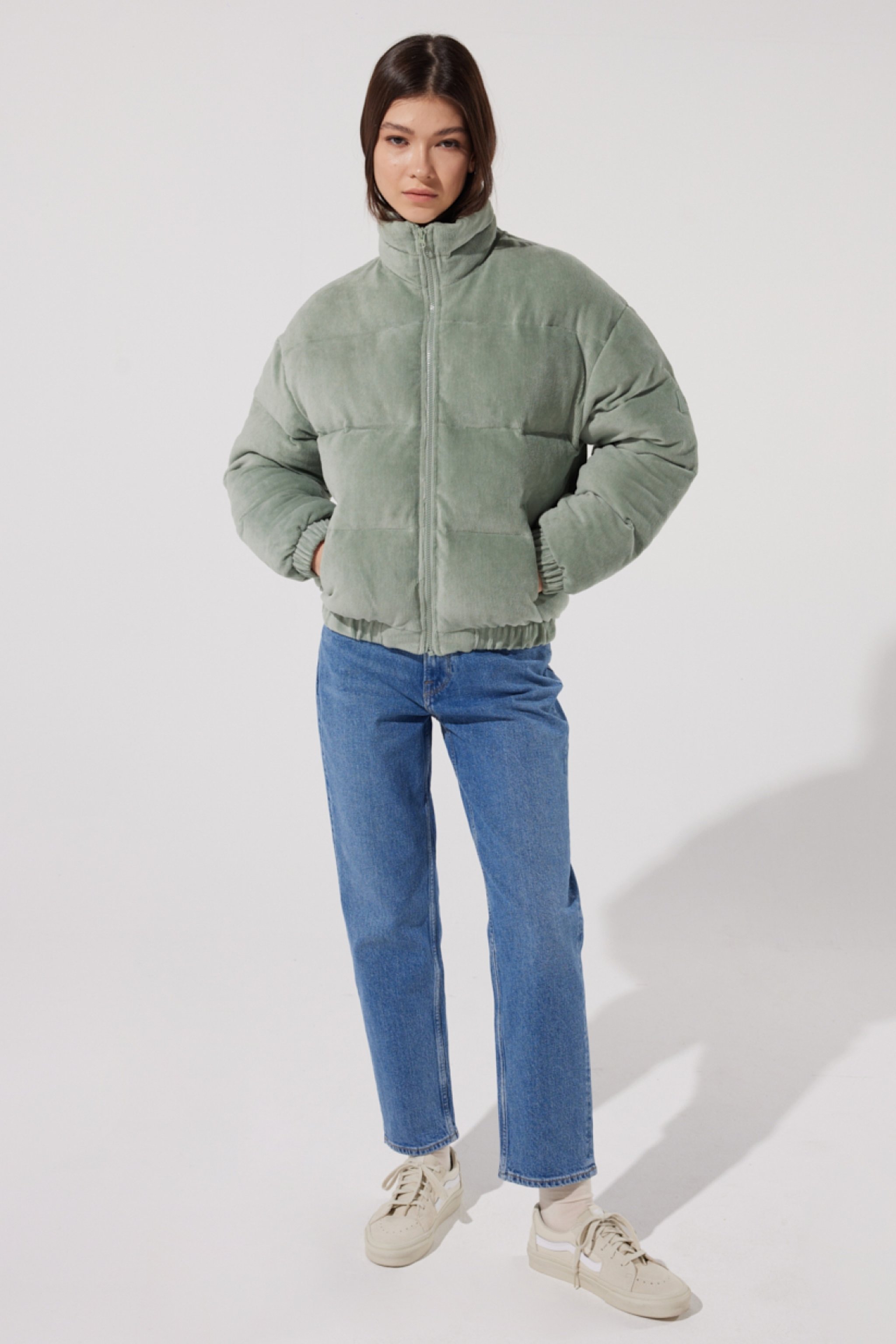 Regular Fit Normal Kesim Açık Gri Şişme Mont - Light Green-L222181299 (görsel 3)