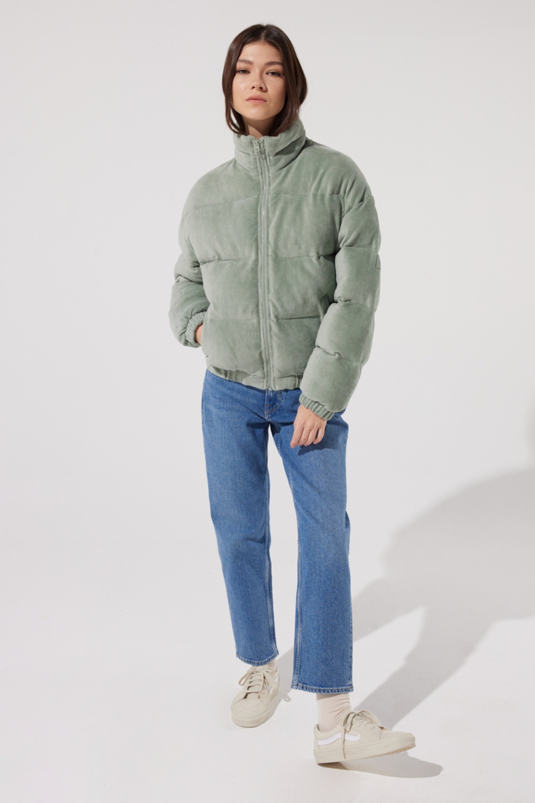 Regular Fit Normal Kesim Açık Gri Şişme Mont - Light Green-L222181299 (görsel 4)