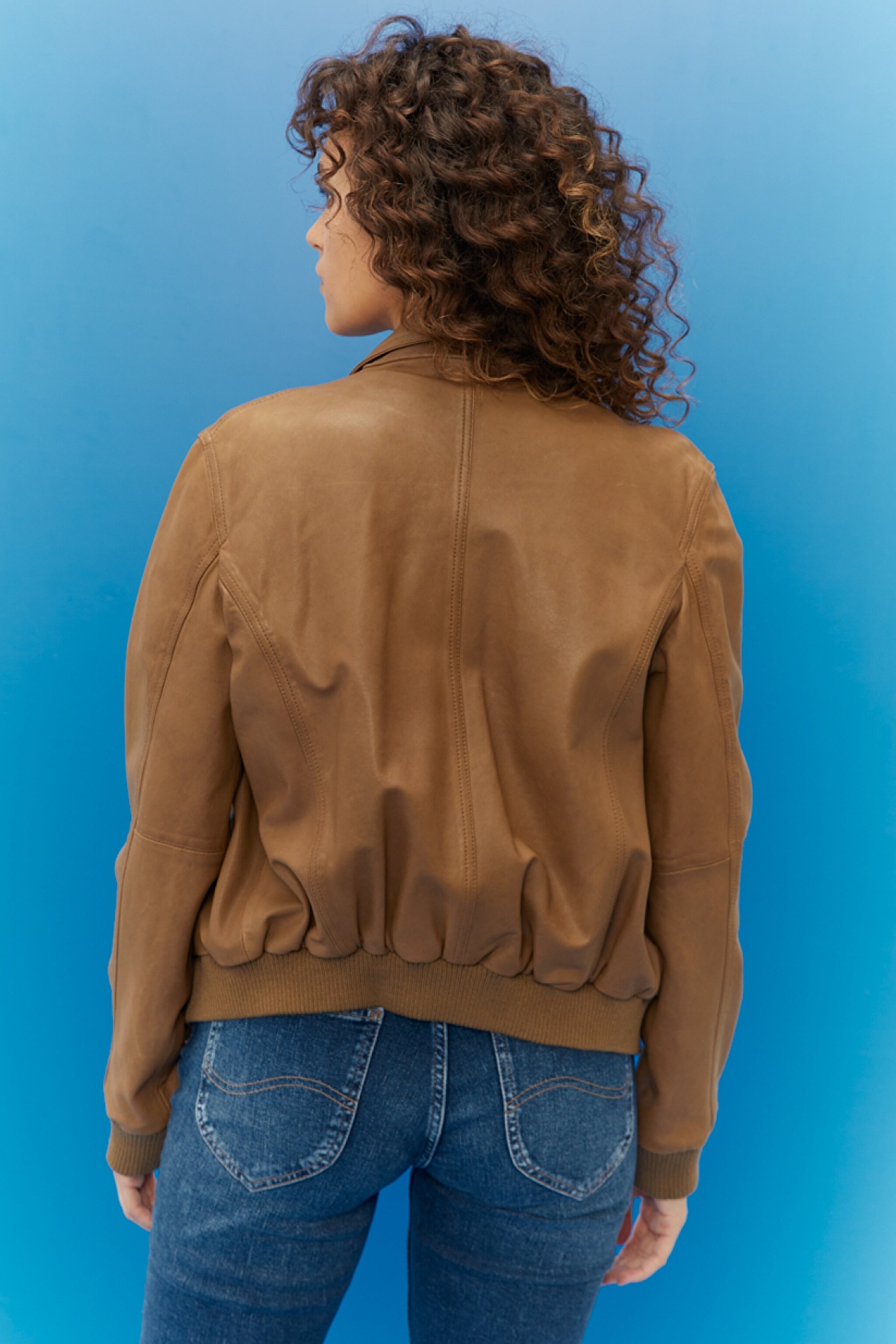 Regular Fit Normal Kesim %100 Deri Biker Ceket - Beige-L222260614 (görsel 6)