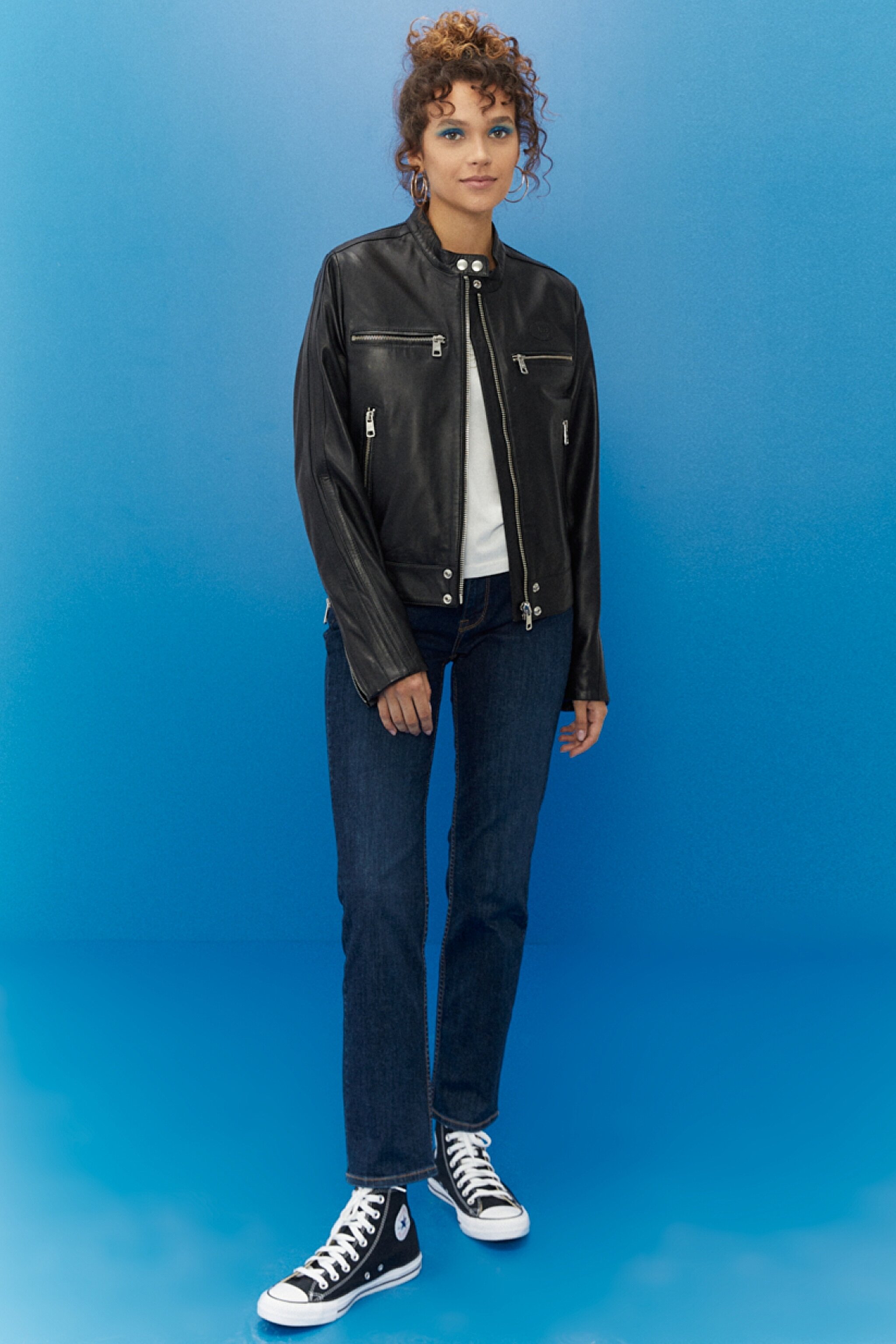 Regular Fit %100 Deri Biker Ceket - Black-L222261001 (görsel 4)