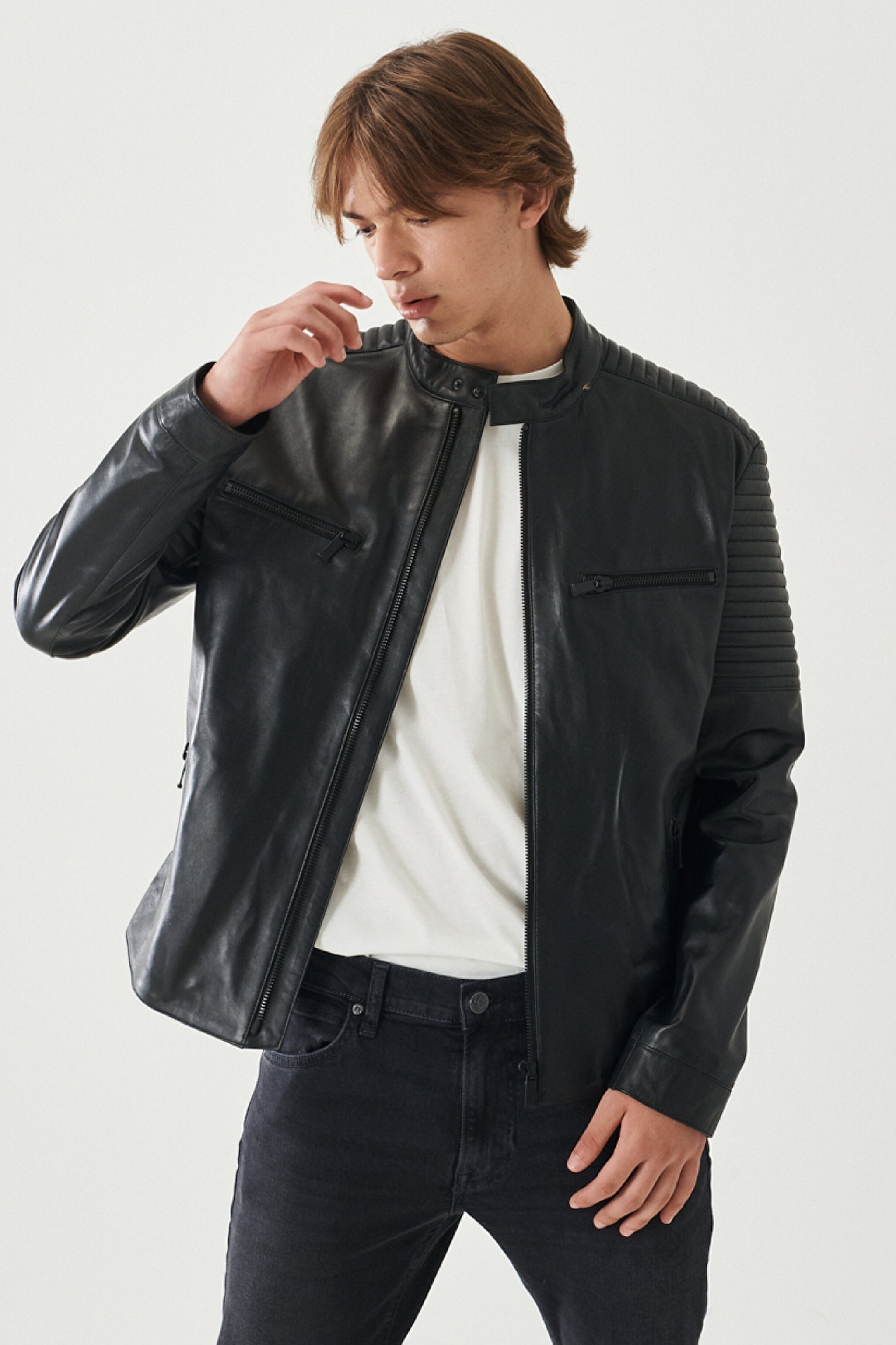Regular Fit %100 Deri Biker Ceket - Black-L222262001