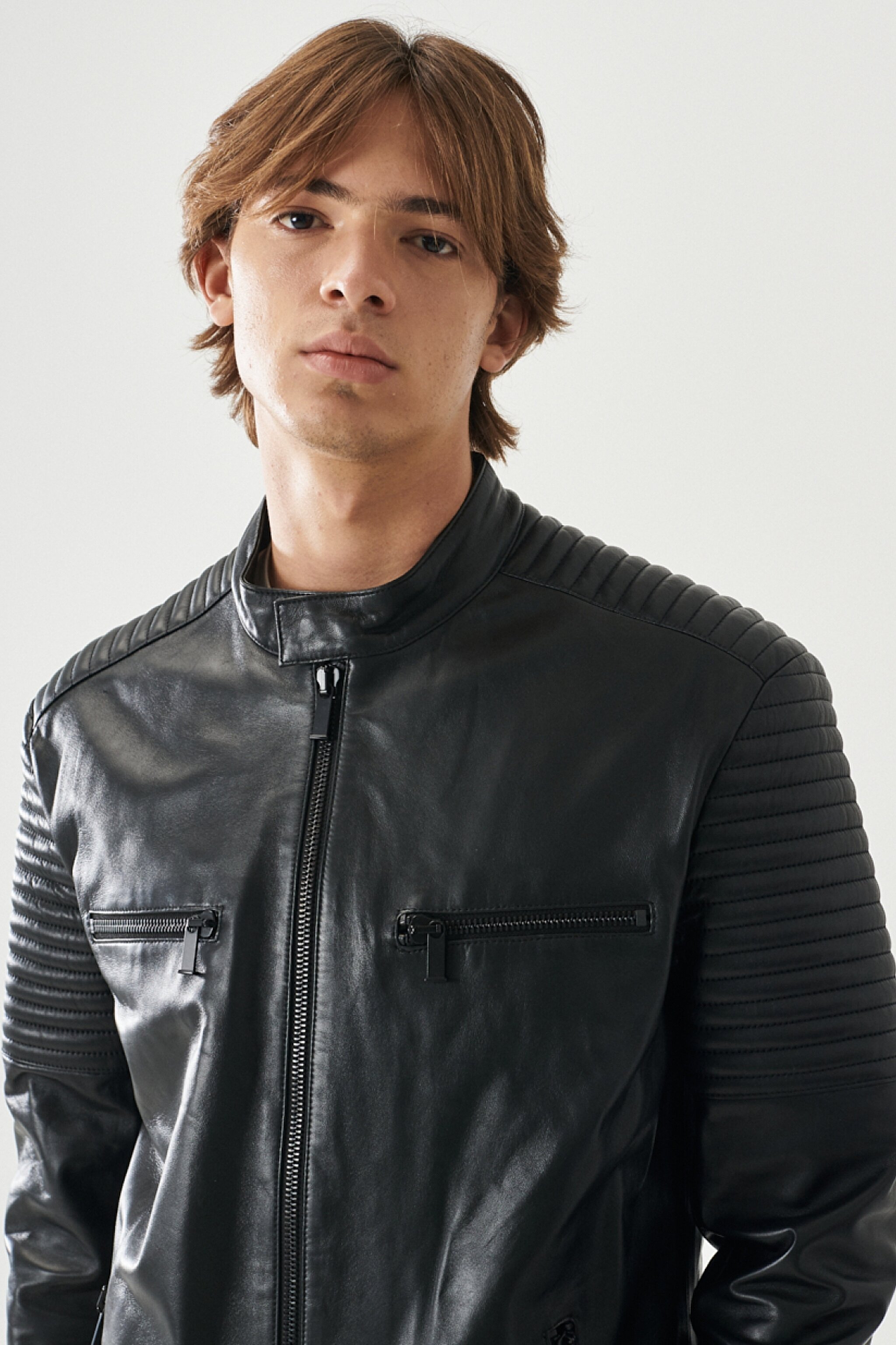 Regular Fit %100 Deri Biker Ceket - Black-L222262001 (görsel 4)