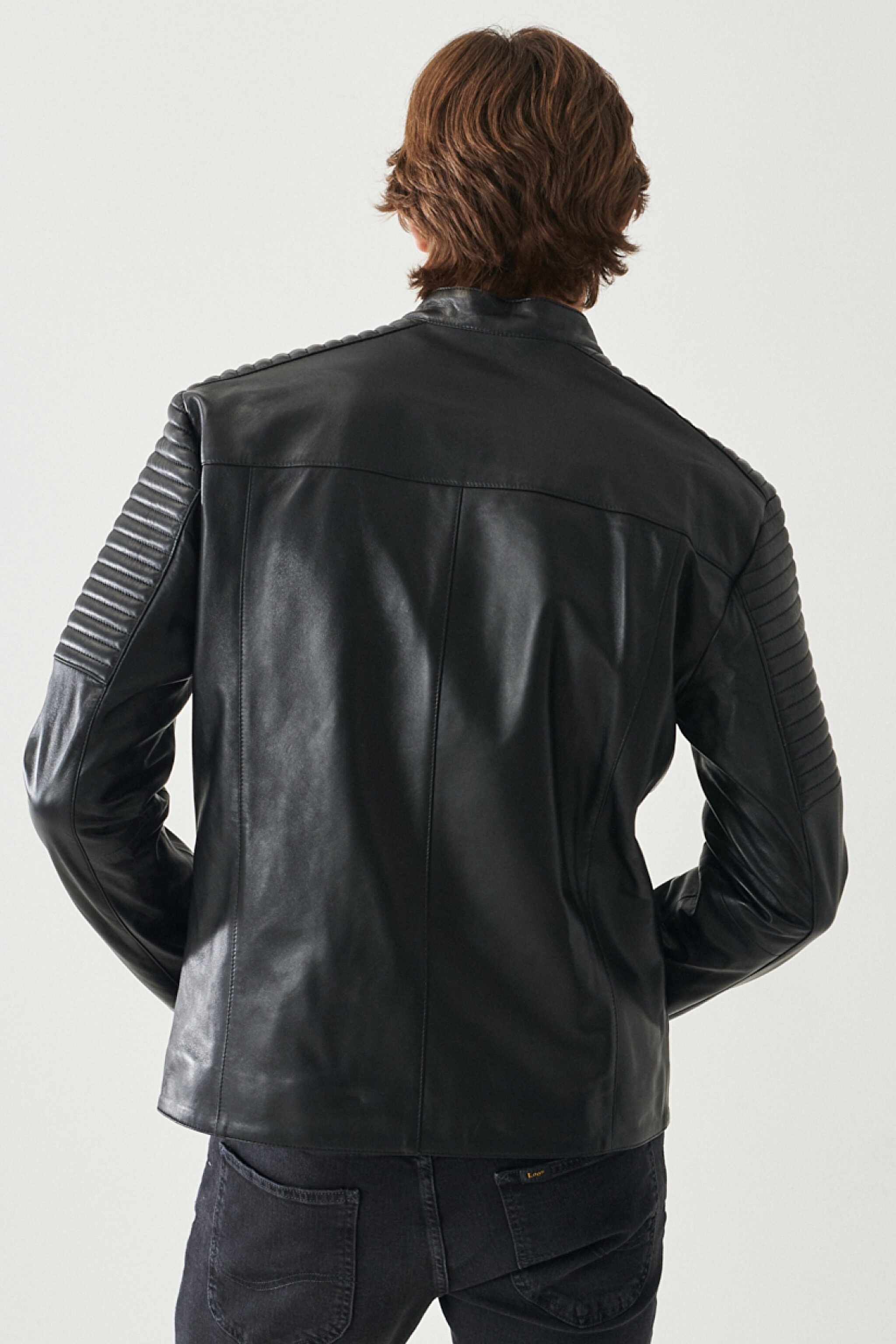 Regular Fit %100 Deri Biker Ceket - Black-L222262001 (görsel 5)