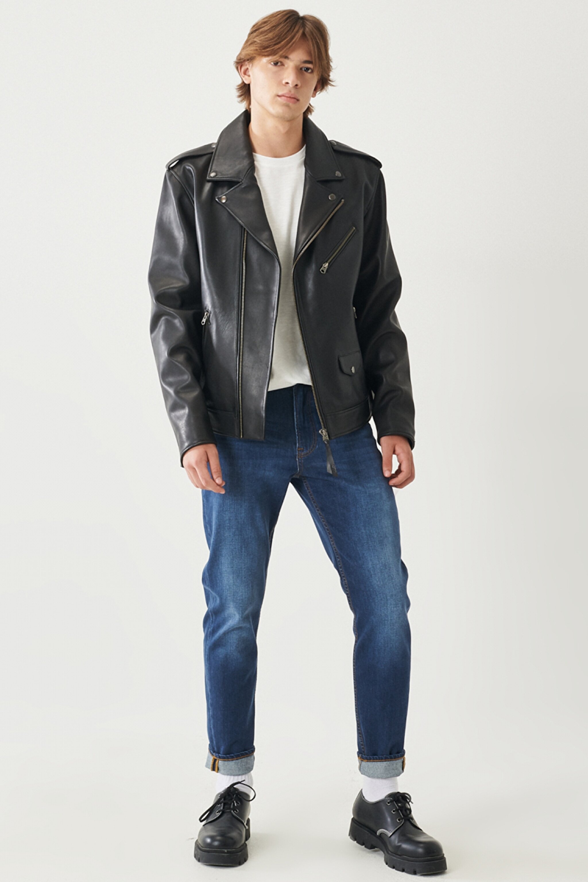 Regular Fit Normal Kesim %100 Deri Biker Ceket