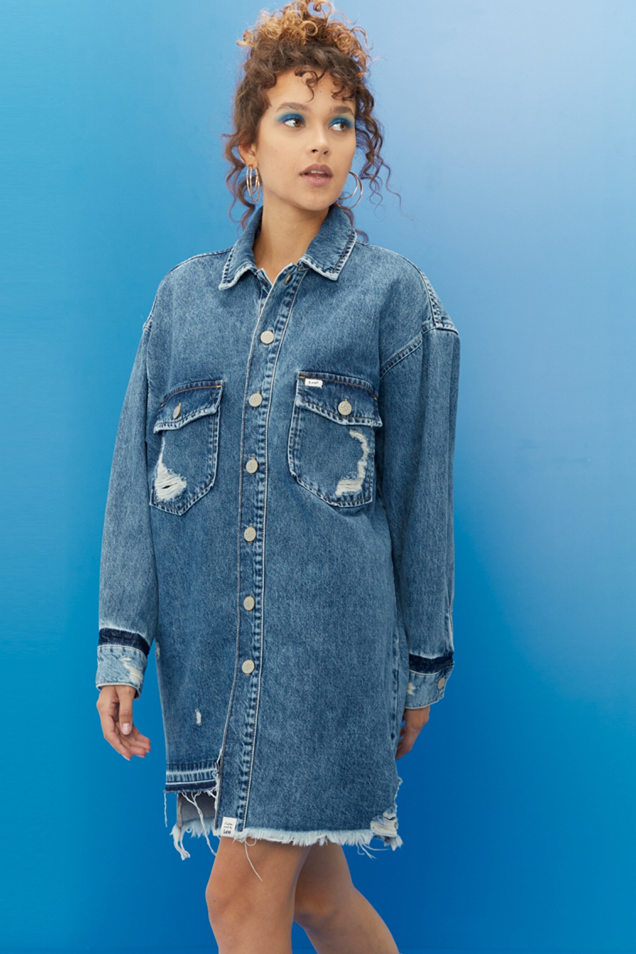 Regular Fit Normal Kesim Uzun Kollu İndigo Esnek Jean Kot Ceket