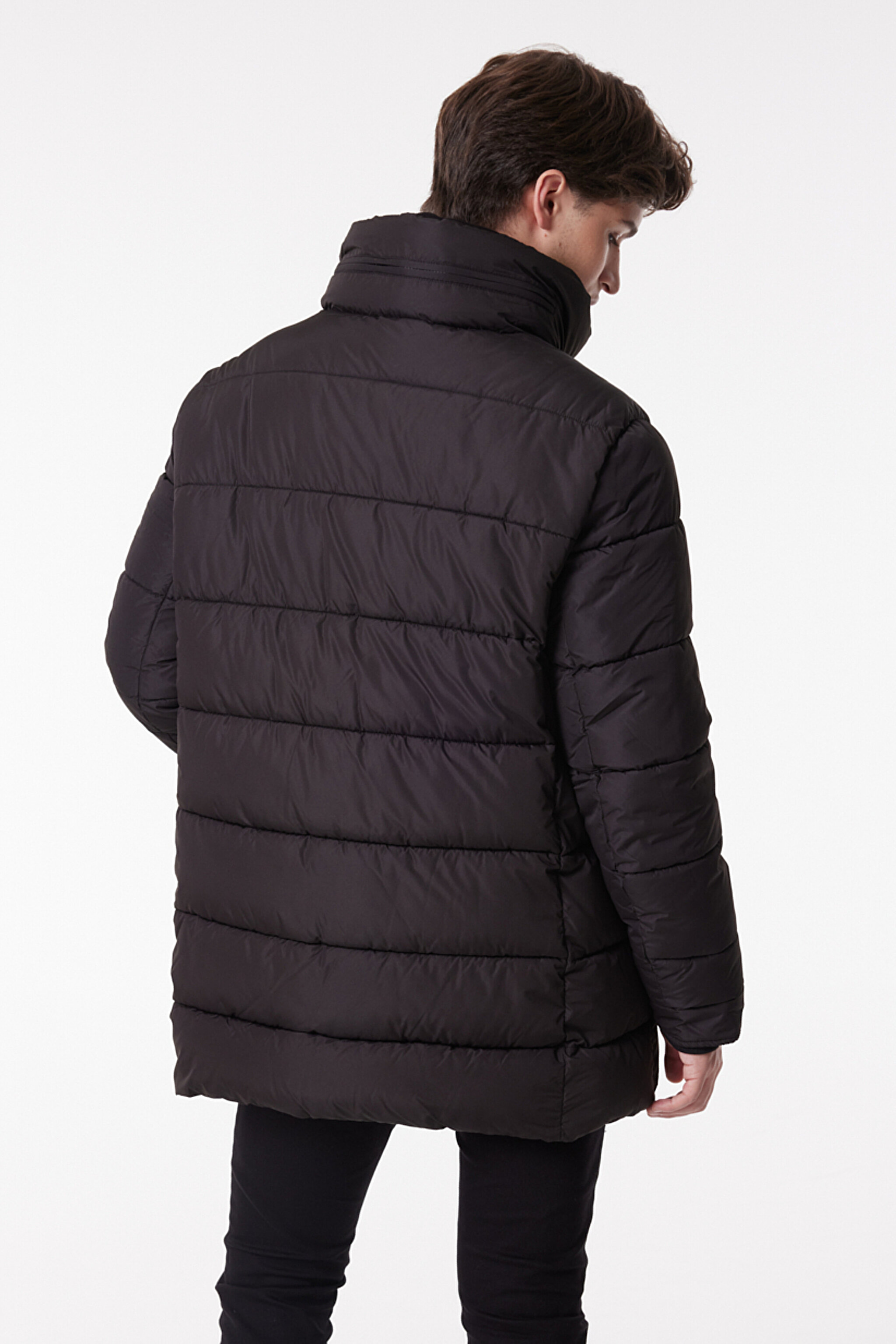 Regular Fit Normal Kesim Dik Yaka Siyah Şişme Mont - Black-L222360001 (görsel 5)