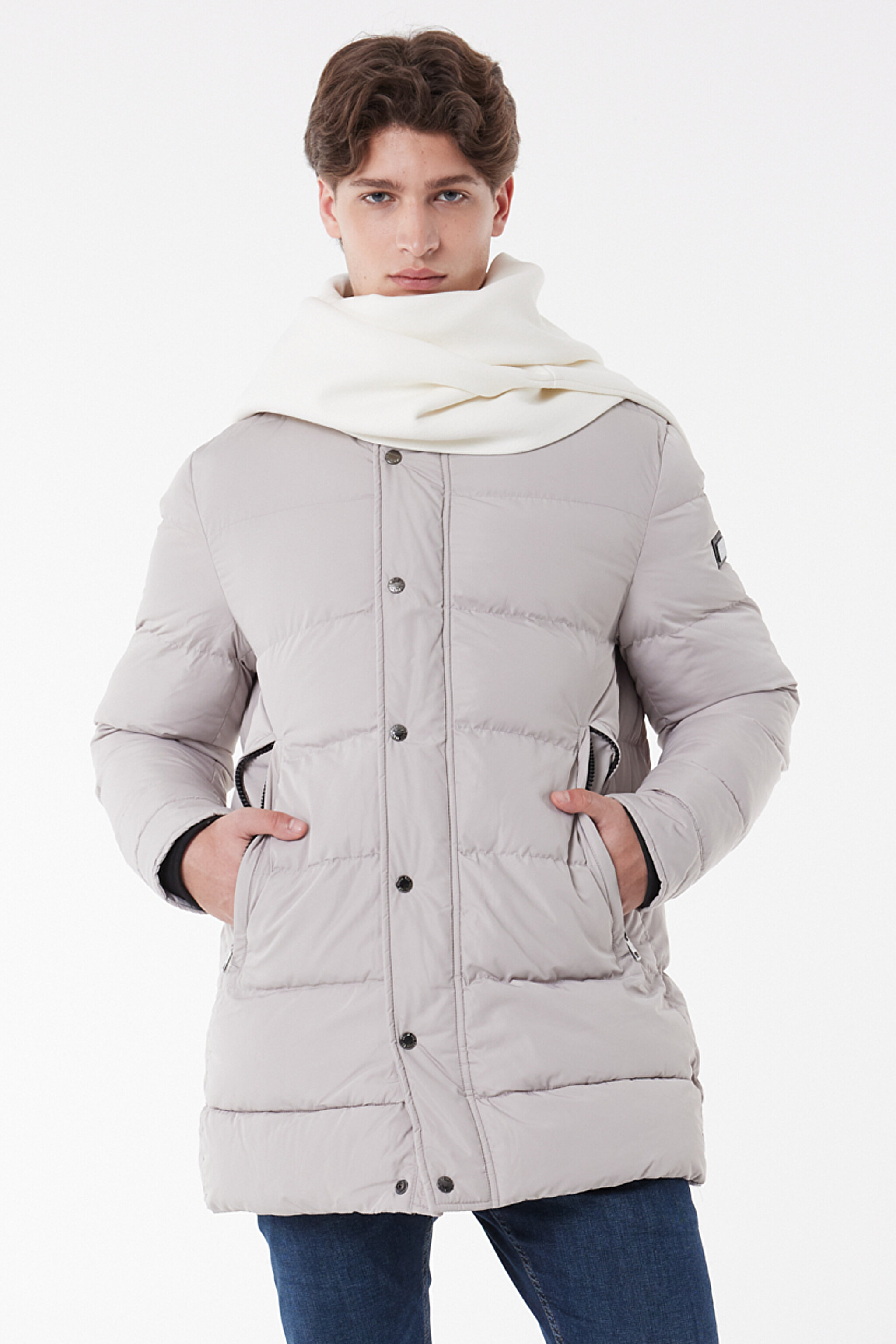 Regular Fit Normal Kesim Dik Yaka Kırık Beyaz Şişme Mont - Off White-L222360102 (görsel 3)