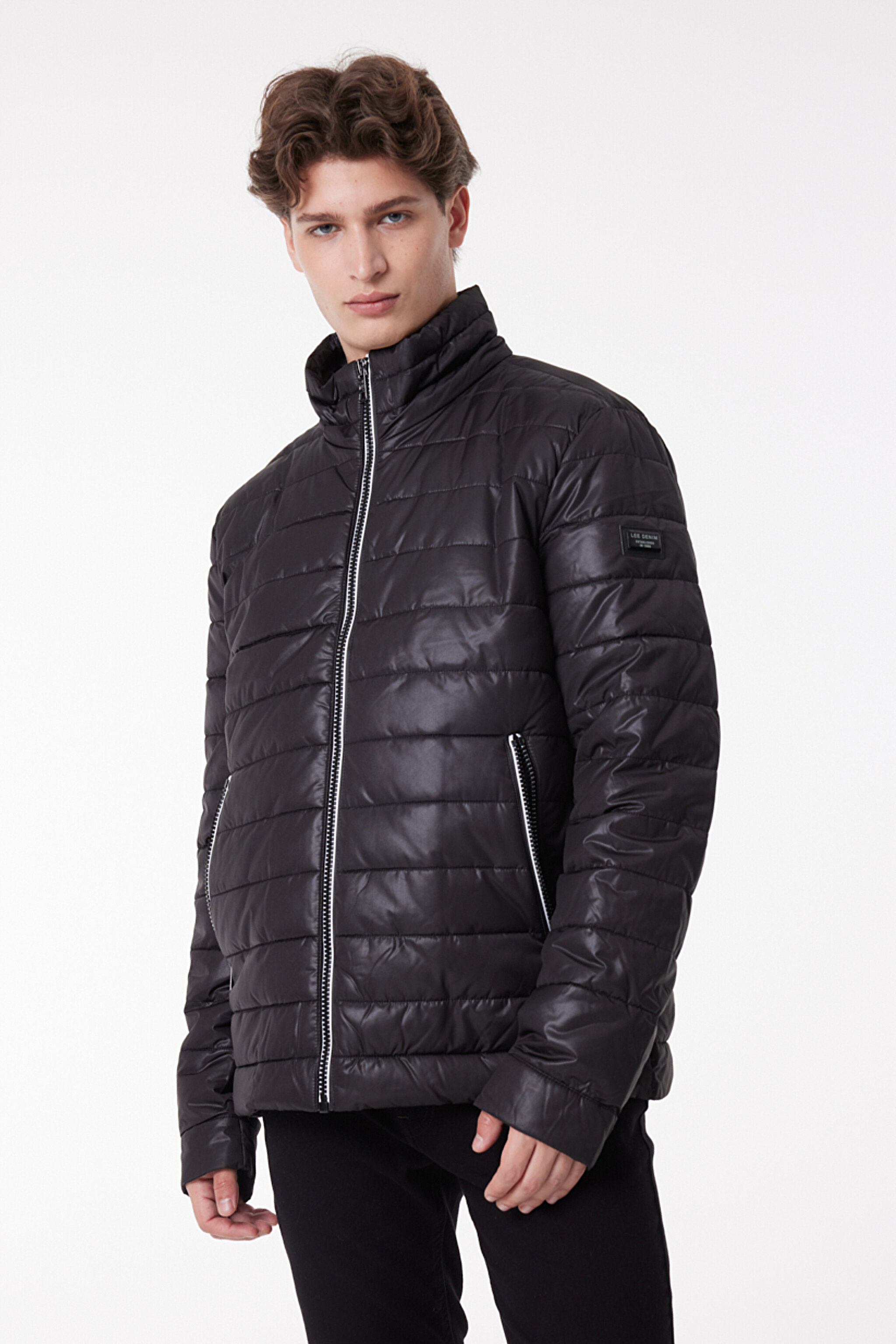 Regular Fit Normal Kesim Dik Yaka Siyah Şişme Mont - Black-L222378001 (görsel 4)