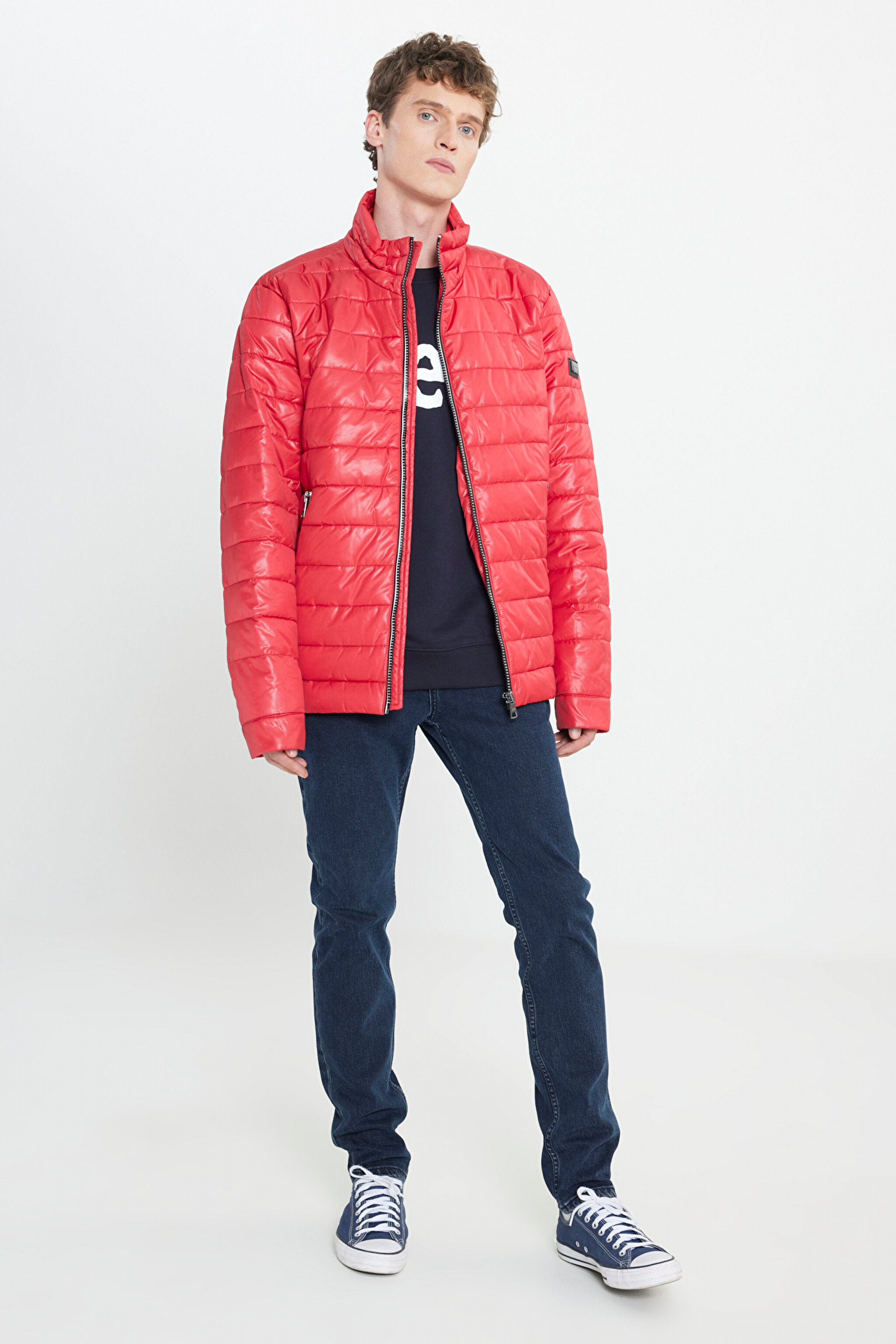 Regular Fit Normal Kesim Dik Yaka Kırmızı Şişme Mont - Red-L222378600 (görsel 3)