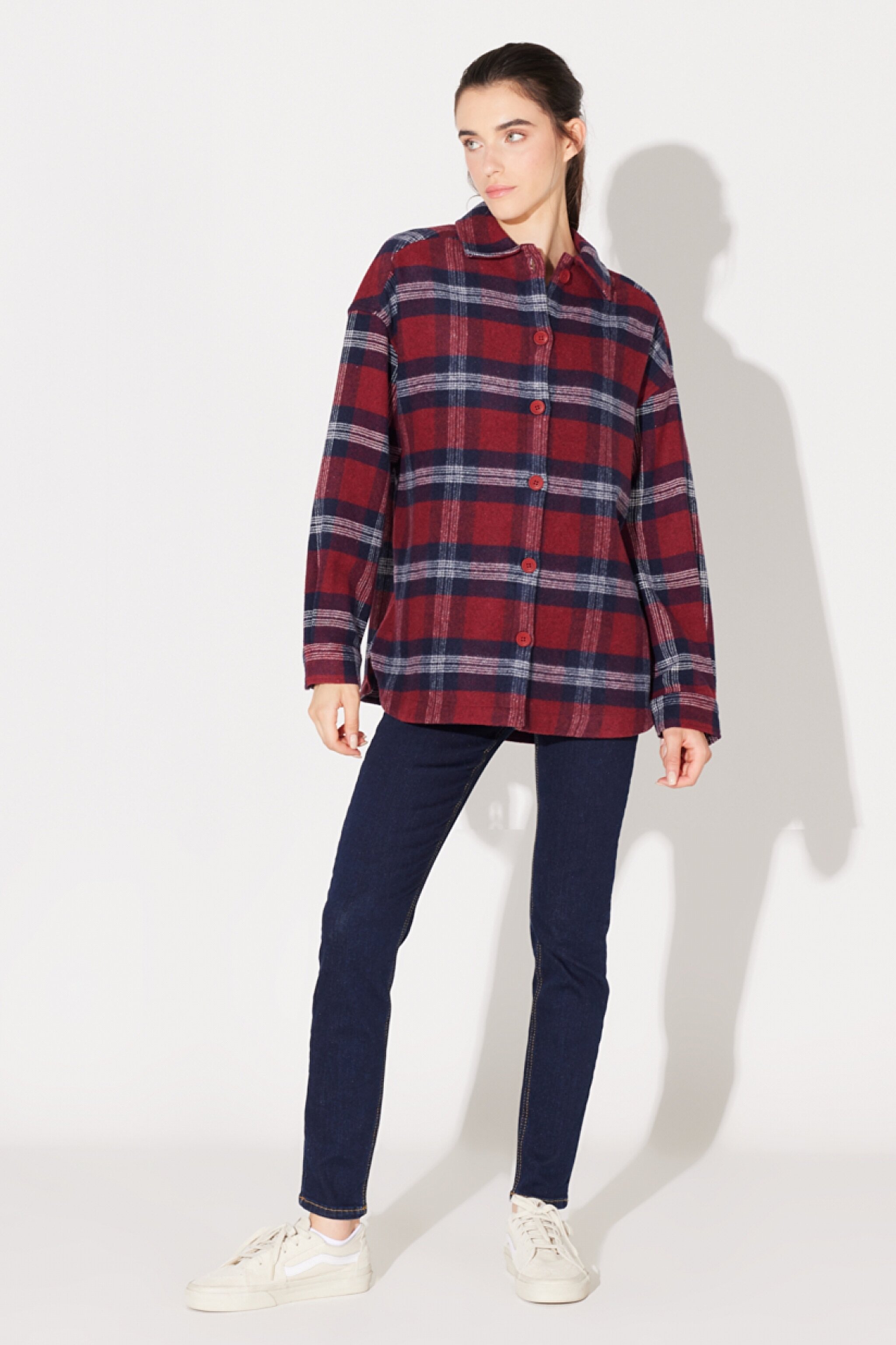 Regular Fit Normal Kesim %100 Pamuk Uzun Kollu Kırmızı Gömlek - Red-L222602600 (görsel 5)