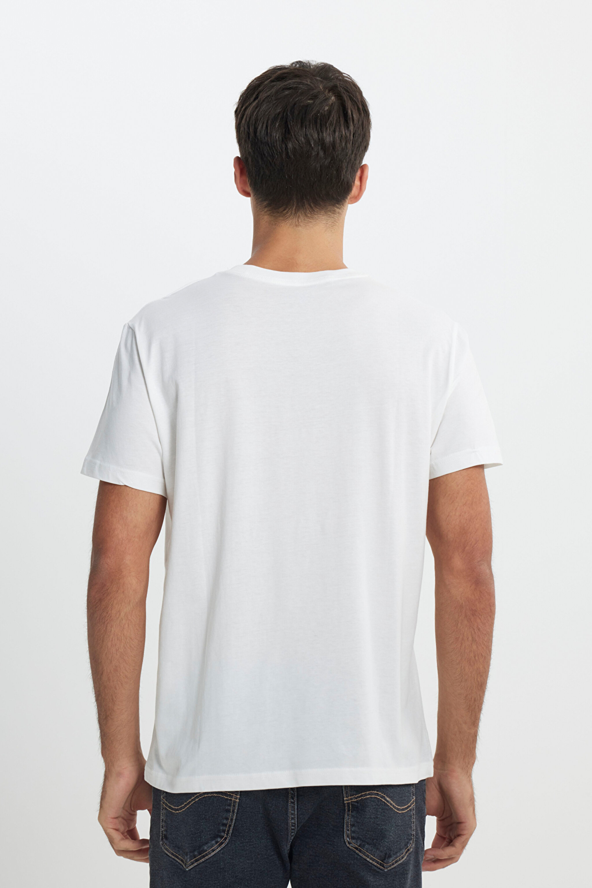 Regular Fit Normal Kesim %100 Pamuk Bisiklet Yaka Tişört - Off White-L222608102 (görsel 5)