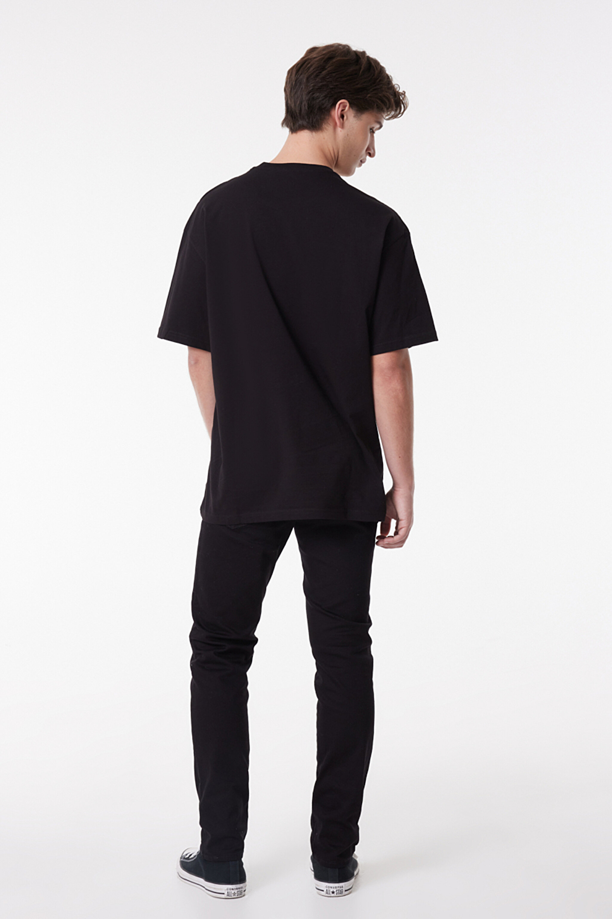 Regular Fit Rahat Kesim %100 Pamuk Bisiklet Yaka Kısa Kollu Tişört - Black-L222610001 (görsel 4)