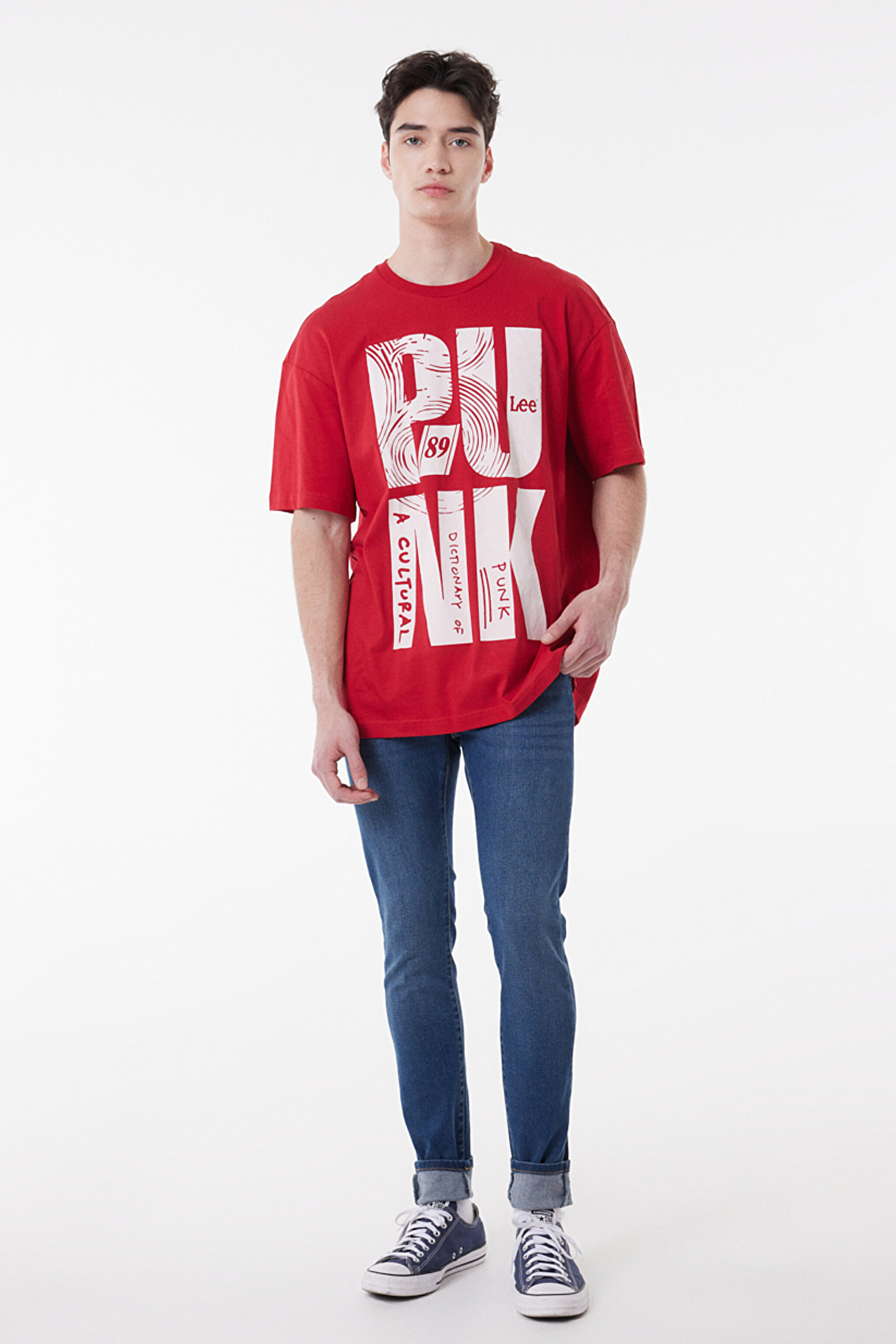 Loose Fit %100 Pamuk Bisiklet Yaka Kırmızı Tişört - Red-L222610600 (görsel 2)
