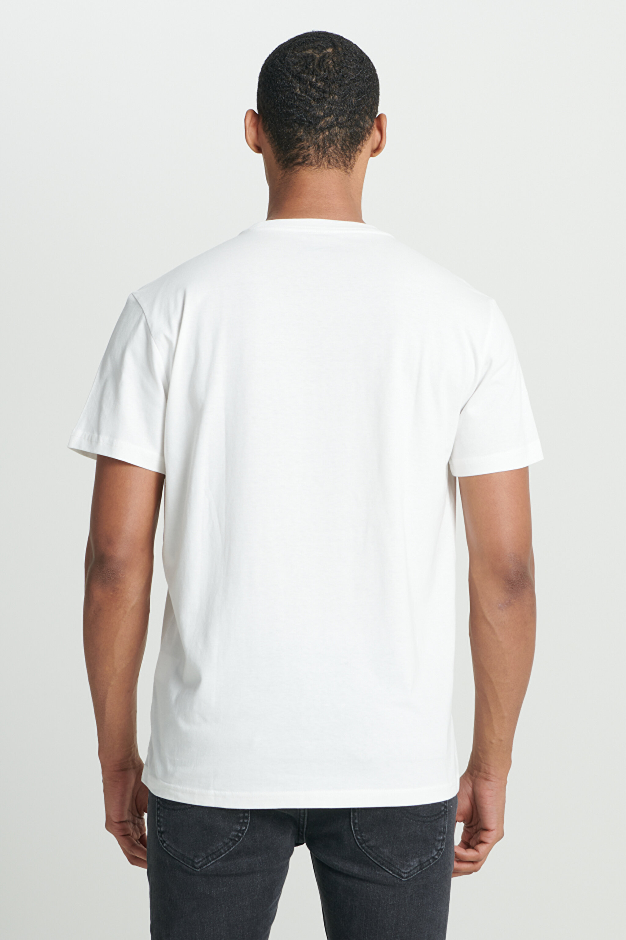 Regular Fit Normal Kesim %100 Pamuk Bisiklet Yaka Tişört - Off White-L222616102 (görsel 6)