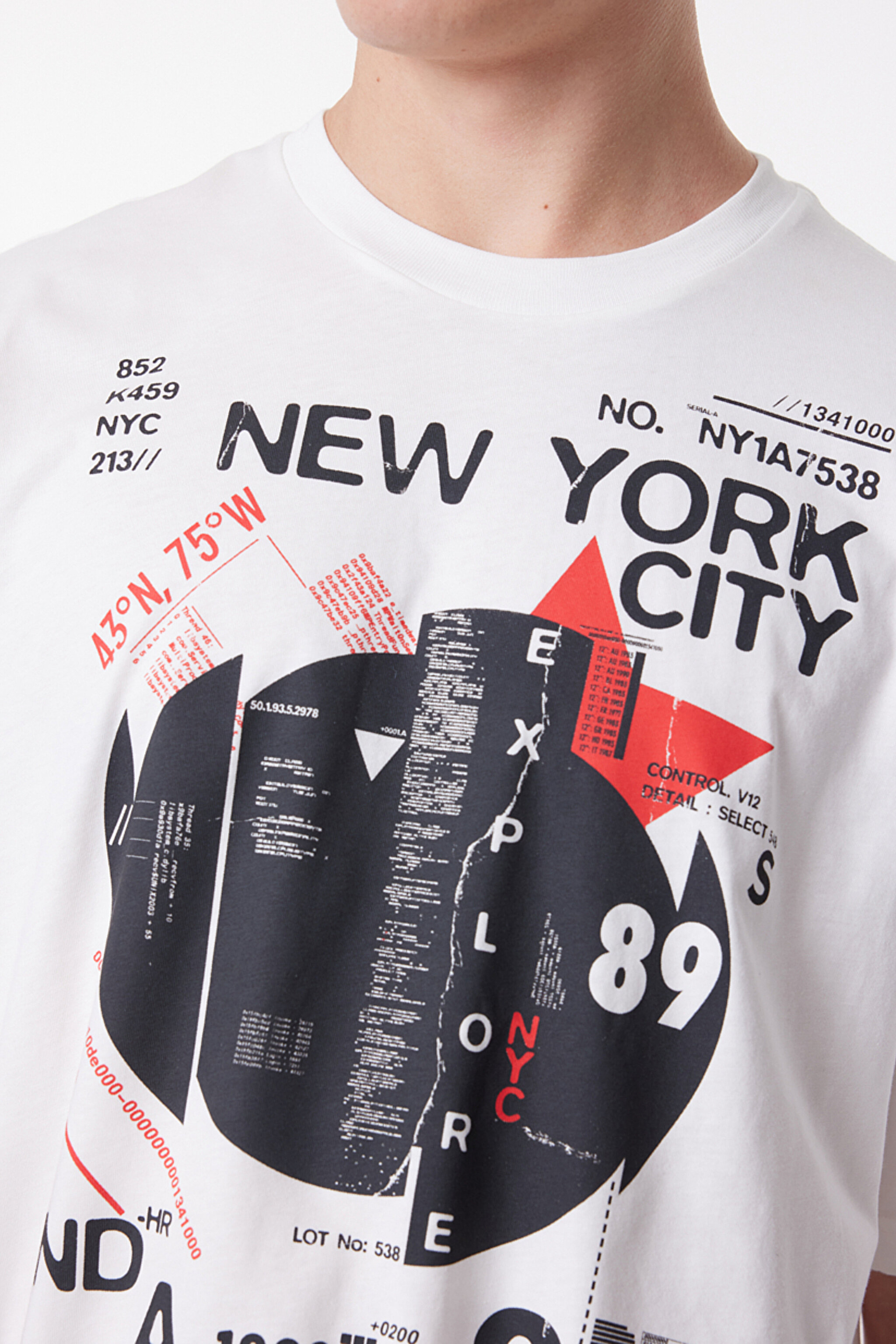 Loose Fit %100 Pamuk Bisiklet Yaka Tişört - Off White-L222617102 (görsel 3)