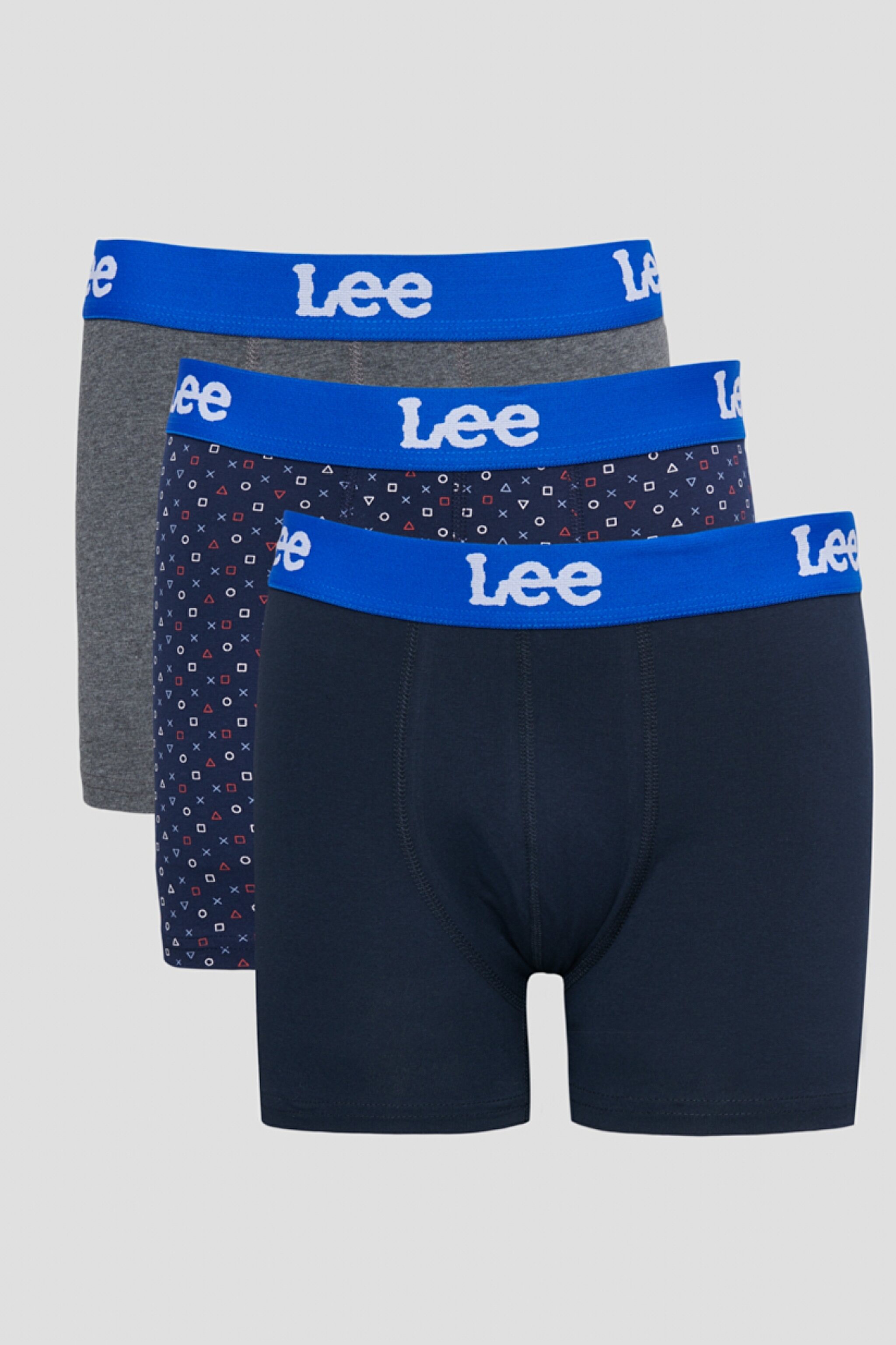 Jackadandy Regular Fit Lacivert Desenli Gri Melanj Logolu 3'lü Boxer Paketi