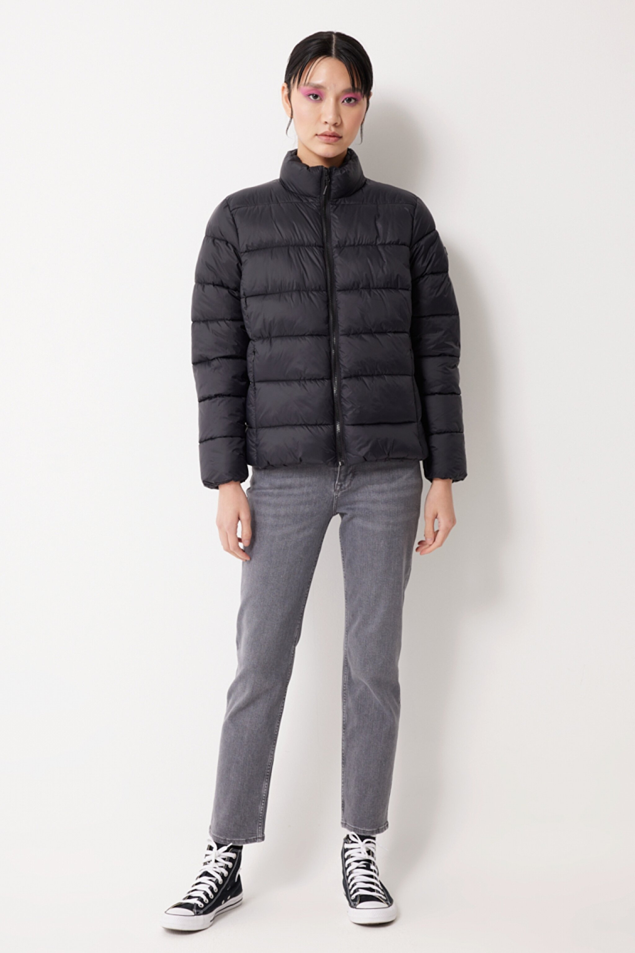 Regular Fit Normal Kesim Dik Yaka Siyah Şişme Mont - Black-L222714001 (görsel 3)