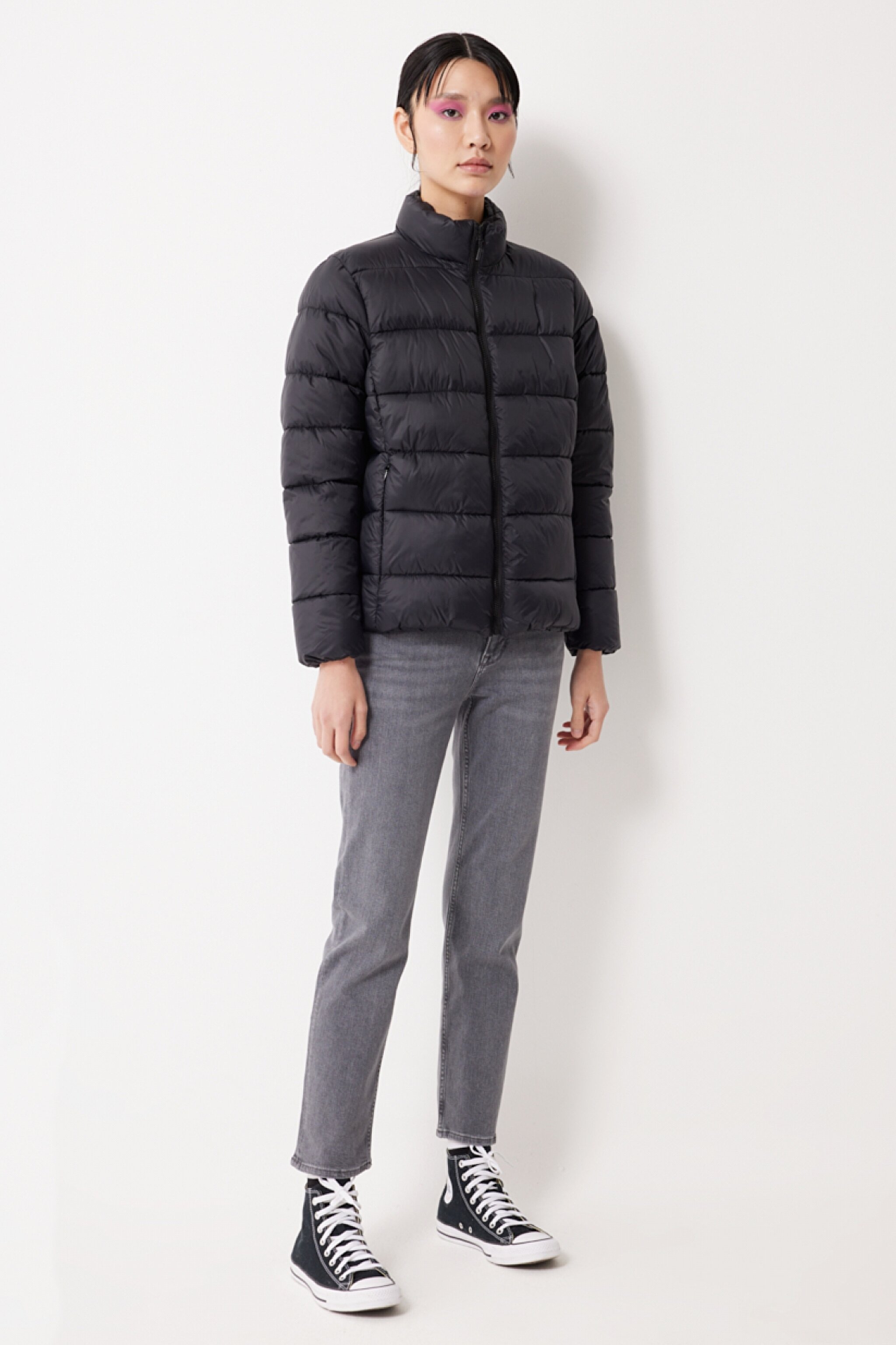 Regular Fit Normal Kesim Dik Yaka Siyah Şişme Mont - Black-L222714001 (görsel 4)