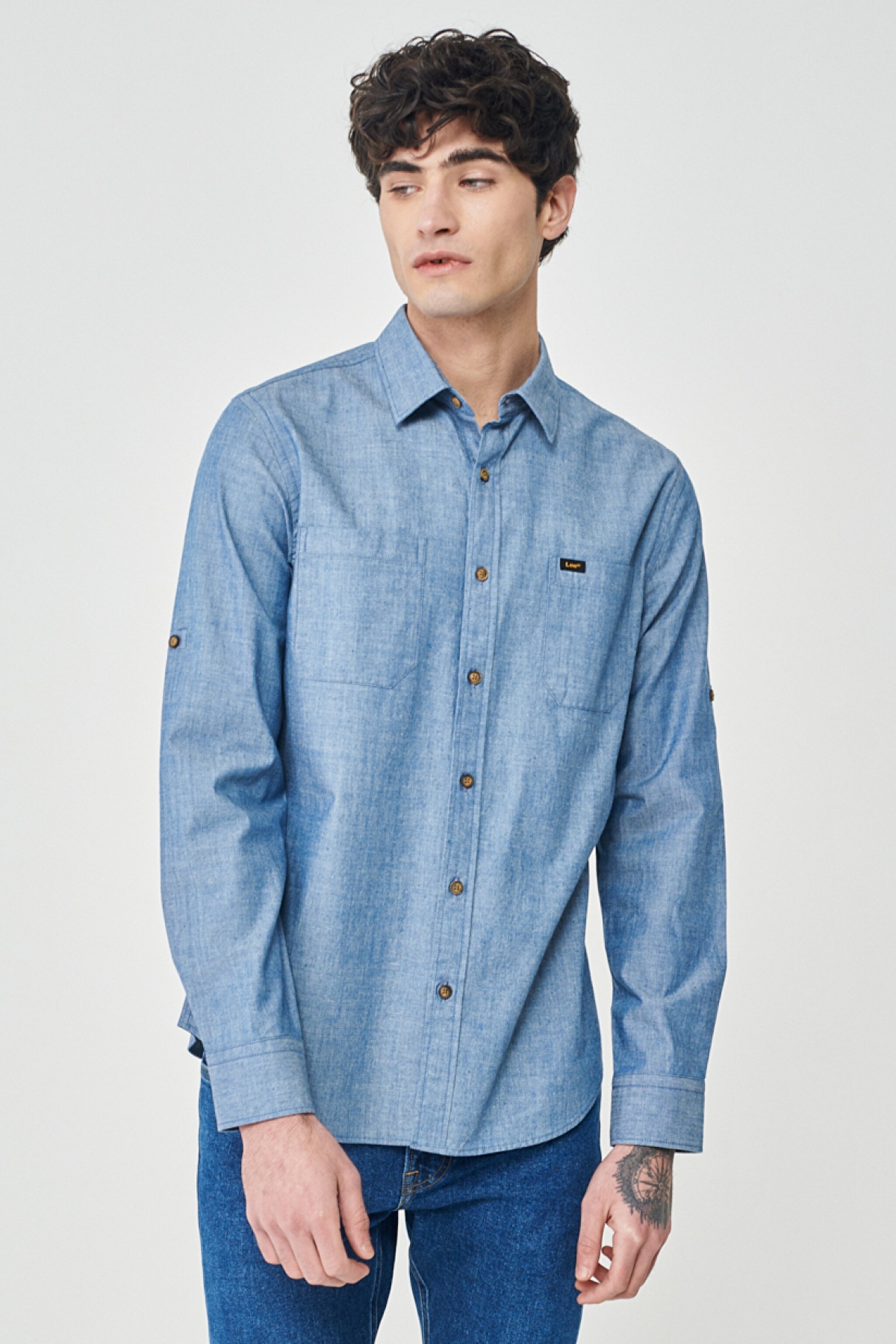 Regular Fit Normal Kesim %100 Pamuk Mavi Jean Kot Gömlek - Rinse-L23104736