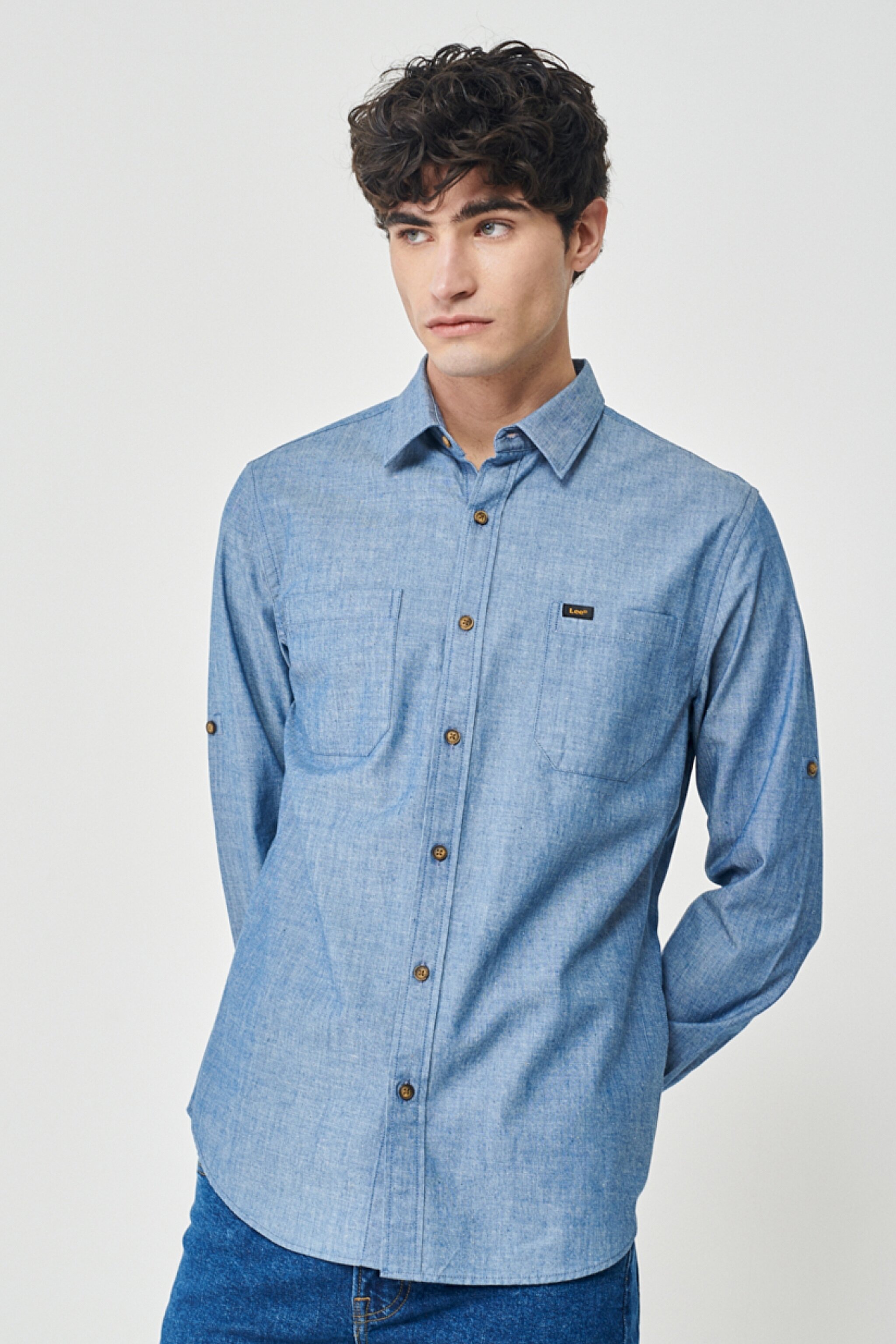 Regular Fit Normal Kesim %100 Pamuk Mavi Jean Kot Gömlek - Rinse-L23104736 (görsel 2)