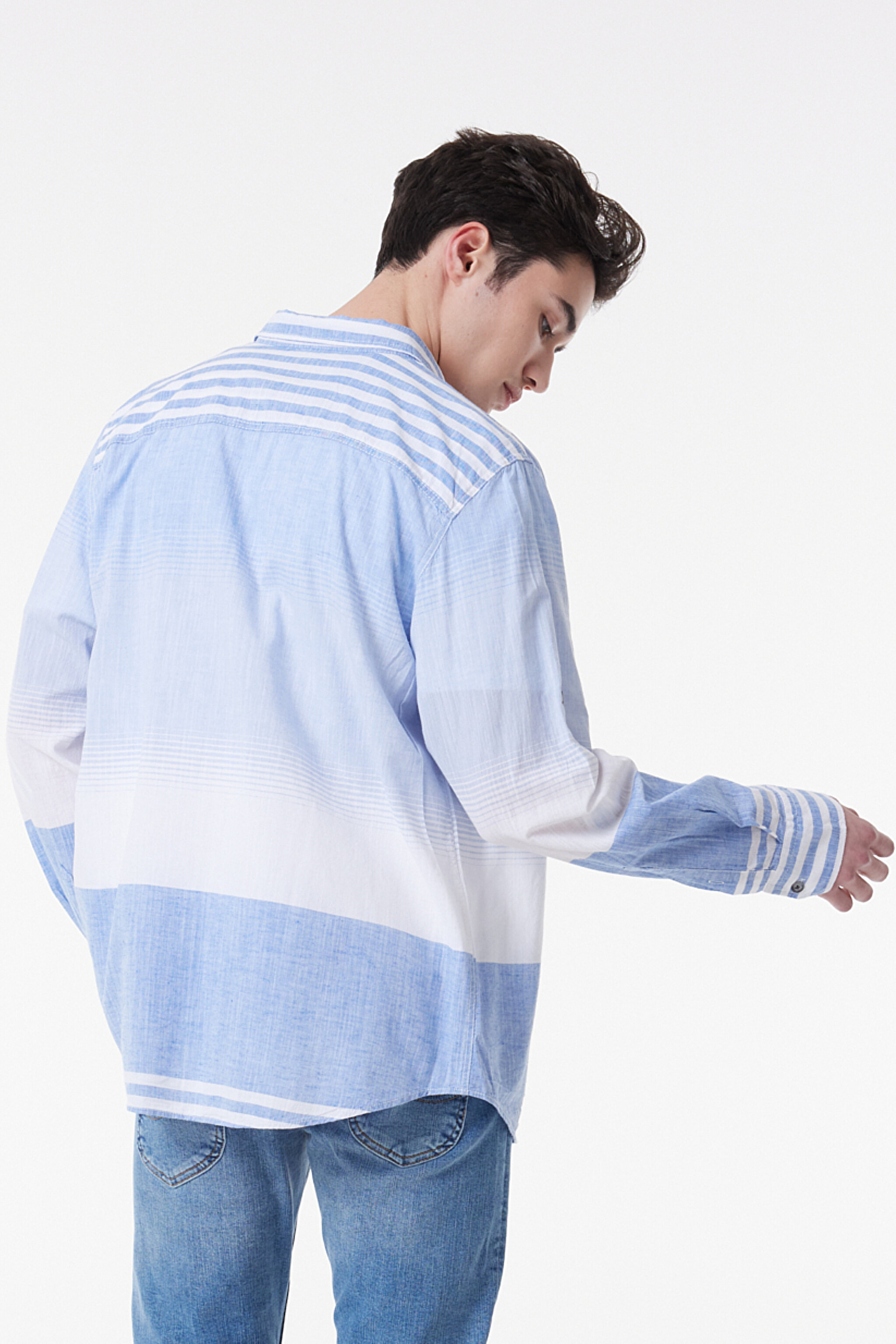 Regular Fit Normal Kesim %100 Pamuk Açık Mavi Gömlek - Multi-L231066900 (görsel 7)