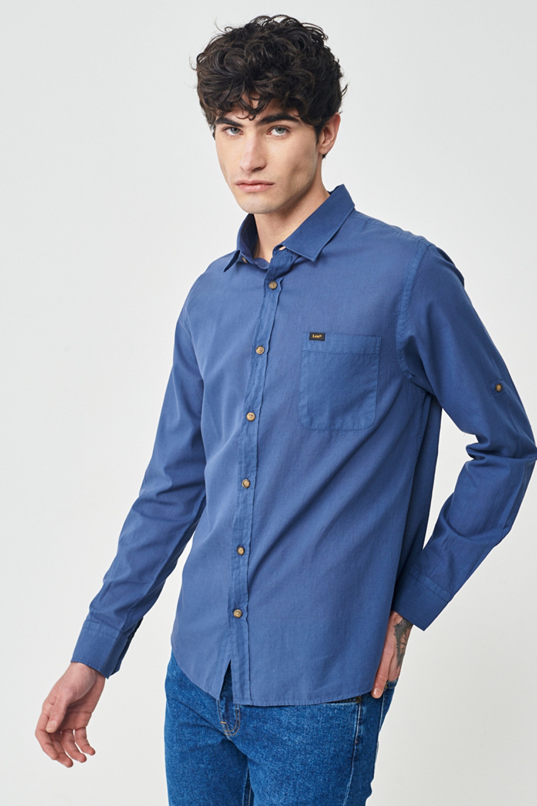 Regular Fit Normal Kesim %100 Pamuk Lacivert Uzun Kollu Gömlek - Navy-L231068410 (görsel 2)