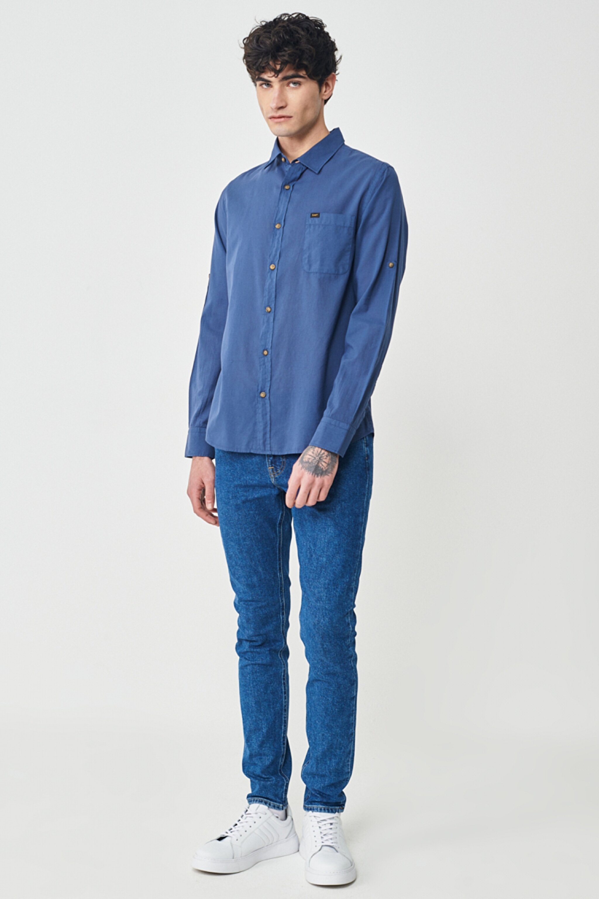 Regular Fit Normal Kesim %100 Pamuk Lacivert Uzun Kollu Gömlek - Navy-L231068410 (görsel 5)