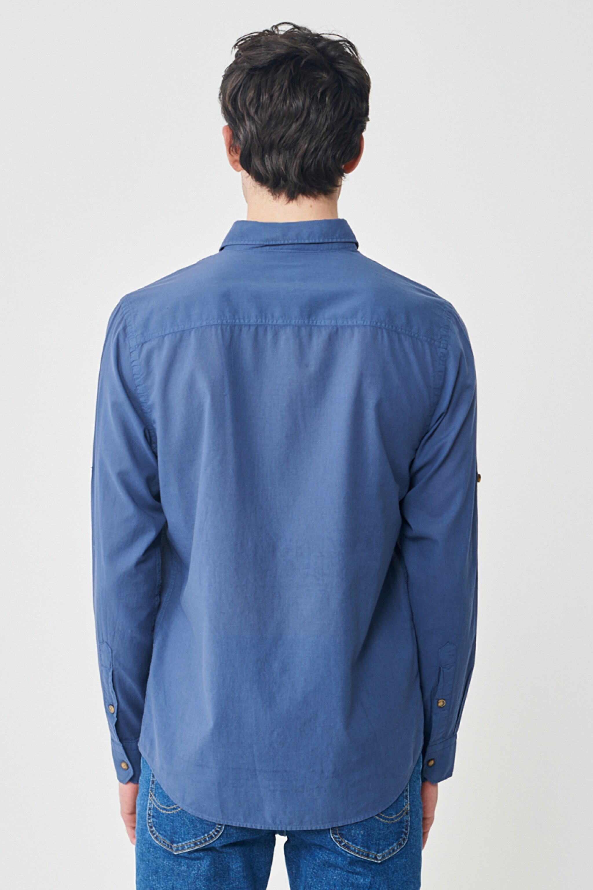 Regular Fit Normal Kesim %100 Pamuk Lacivert Uzun Kollu Gömlek - Navy-L231068410 (görsel 6)