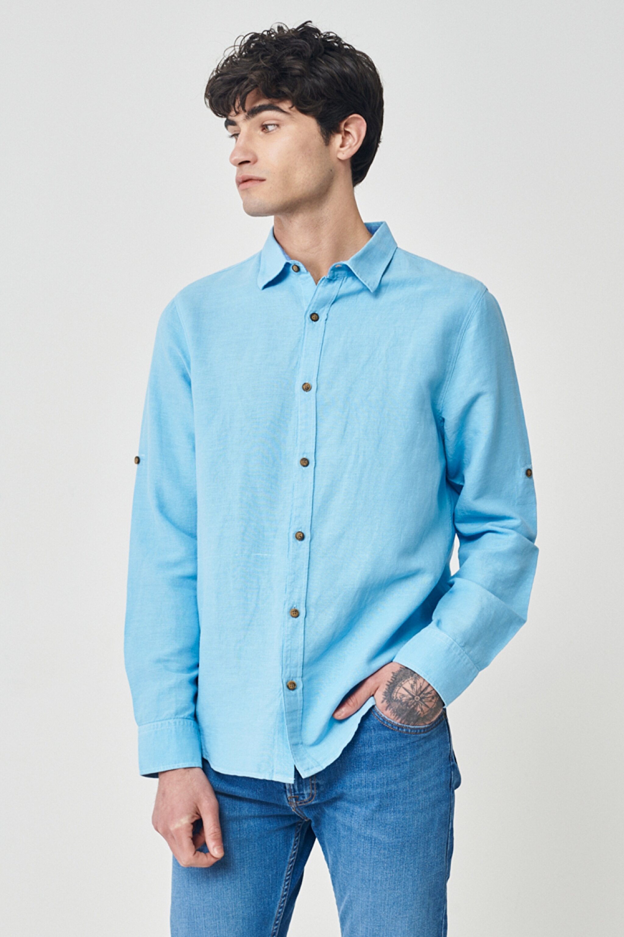 Regular Fit Normal Kesim %100 Pamuk Mavi Uzun Kollu Gömlek - Blue-L231069400