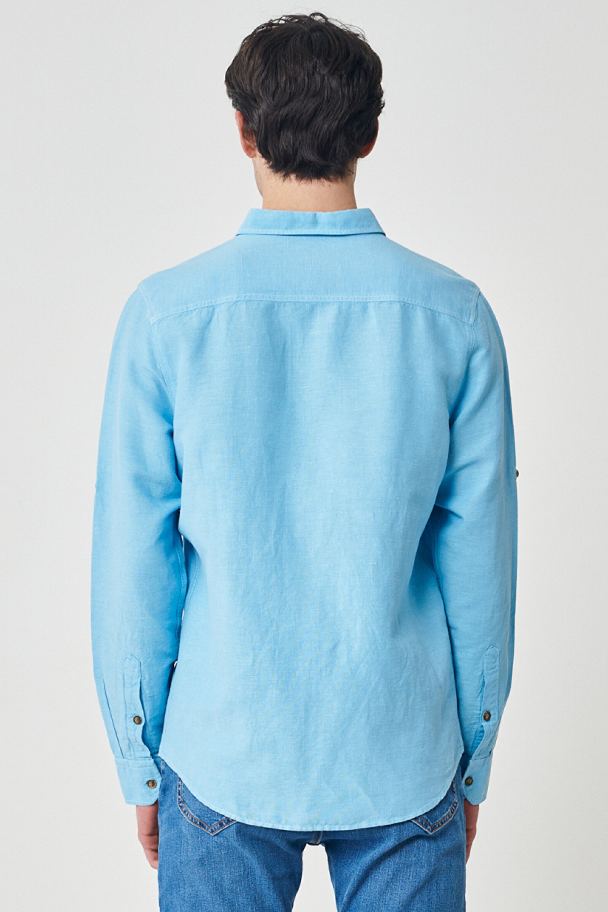 Regular Fit Normal Kesim %100 Pamuk Mavi Uzun Kollu Gömlek - Blue-L231069400 (görsel 6)