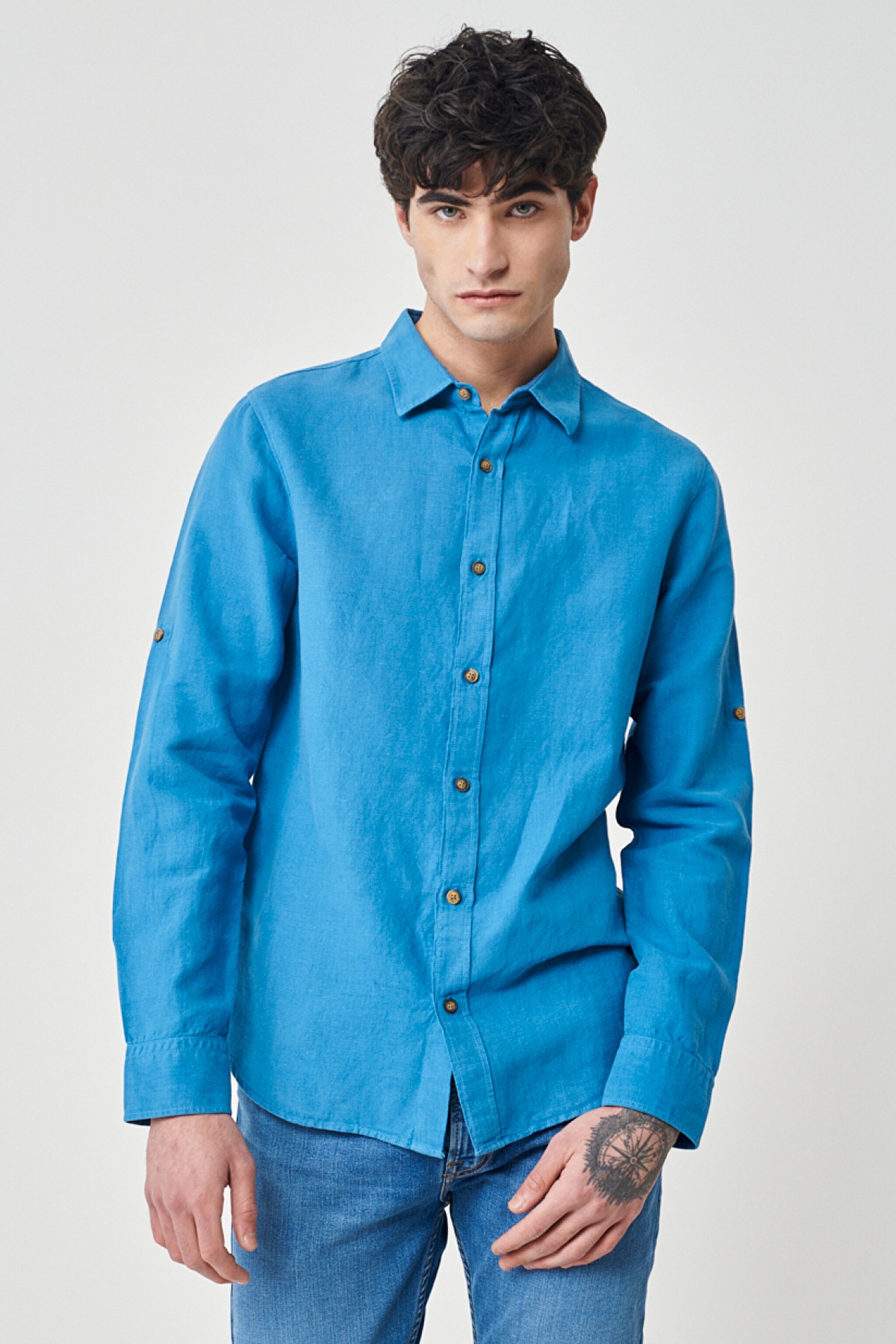Regular Fit Normal Kesim %100 Pamuk Koyu Mavi Uzun Kollu Gömlek - Dark Blue-L231069408