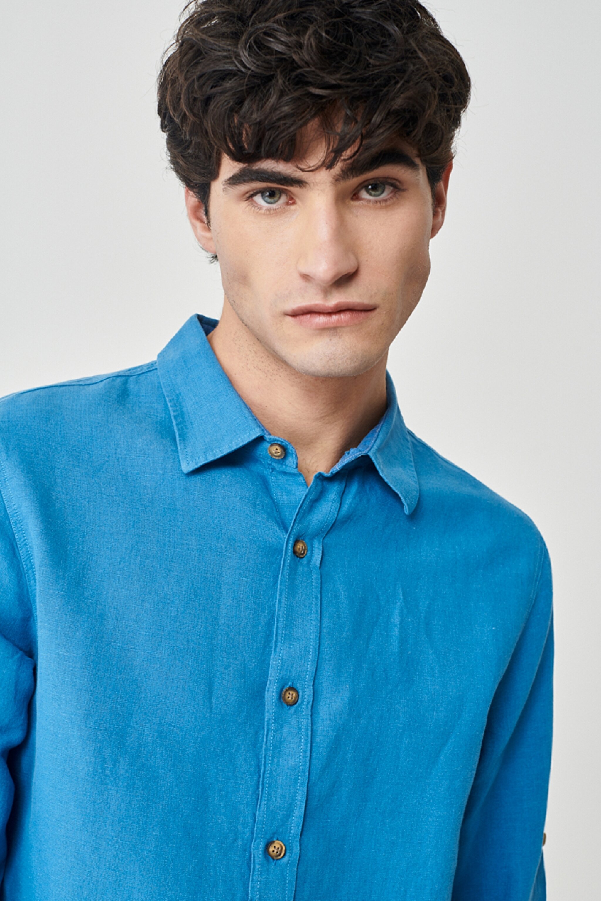 Regular Fit Normal Kesim %100 Pamuk Koyu Mavi Uzun Kollu Gömlek - Dark Blue-L231069408 (görsel 4)