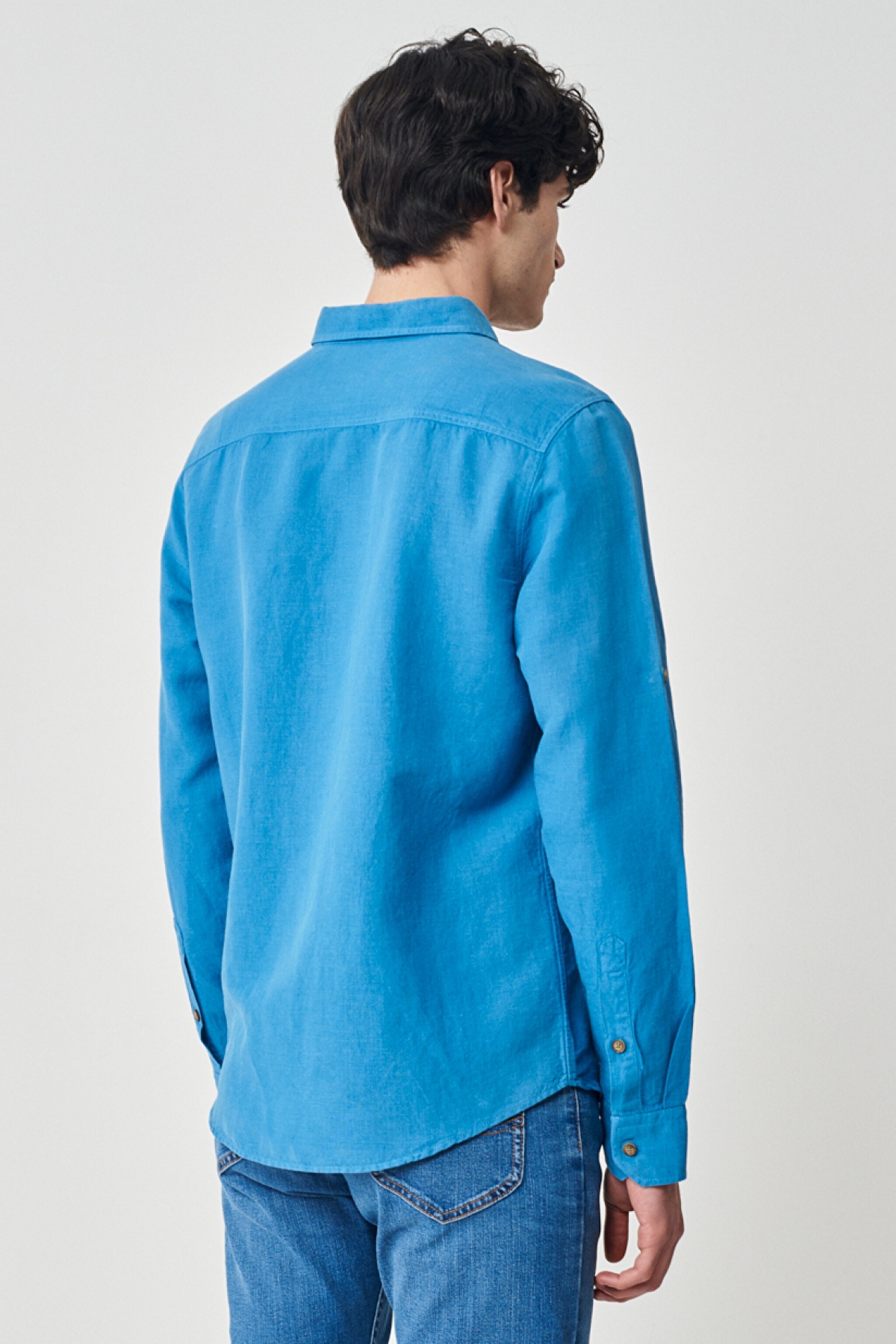 Regular Fit Normal Kesim %100 Pamuk Koyu Mavi Uzun Kollu Gömlek - Dark Blue-L231069408 (görsel 6)