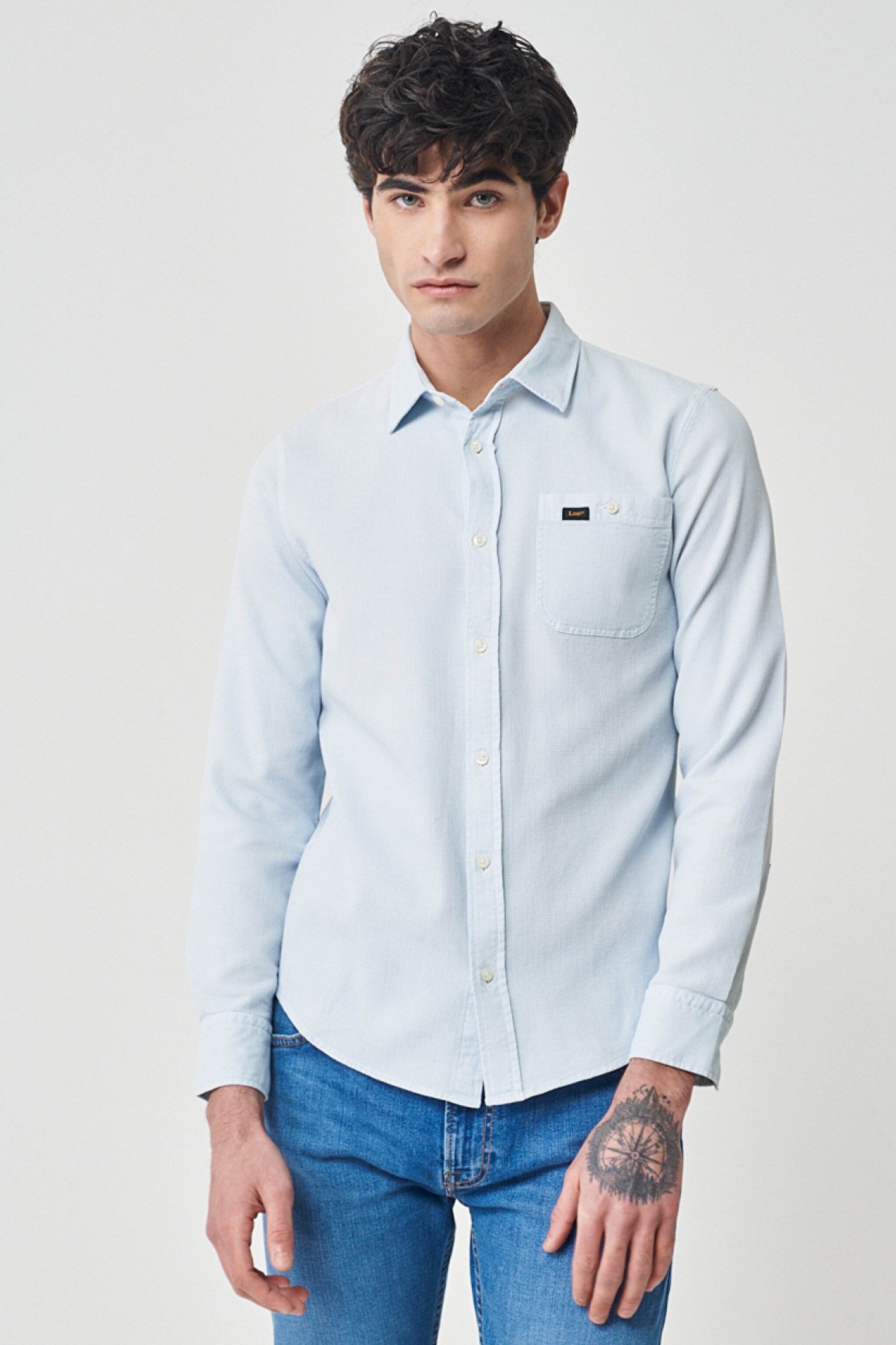 Regular Fit Normal Kesim %100 Pamuk Mavi Uzun Kollu Gömlek - Blue-L231081400 (görsel 2)