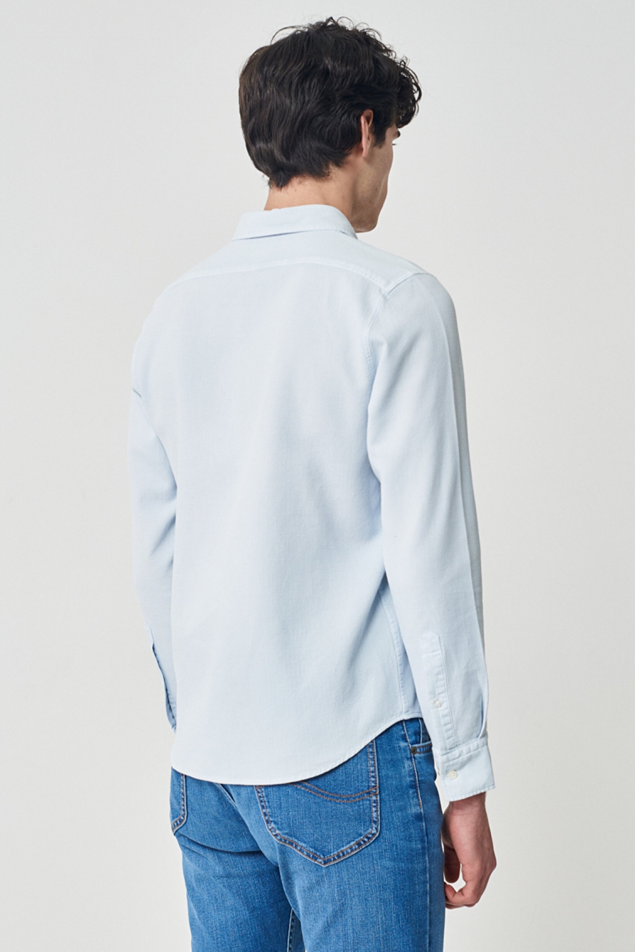 Regular Fit Normal Kesim %100 Pamuk Mavi Uzun Kollu Gömlek - Blue-L231081400 (görsel 5)