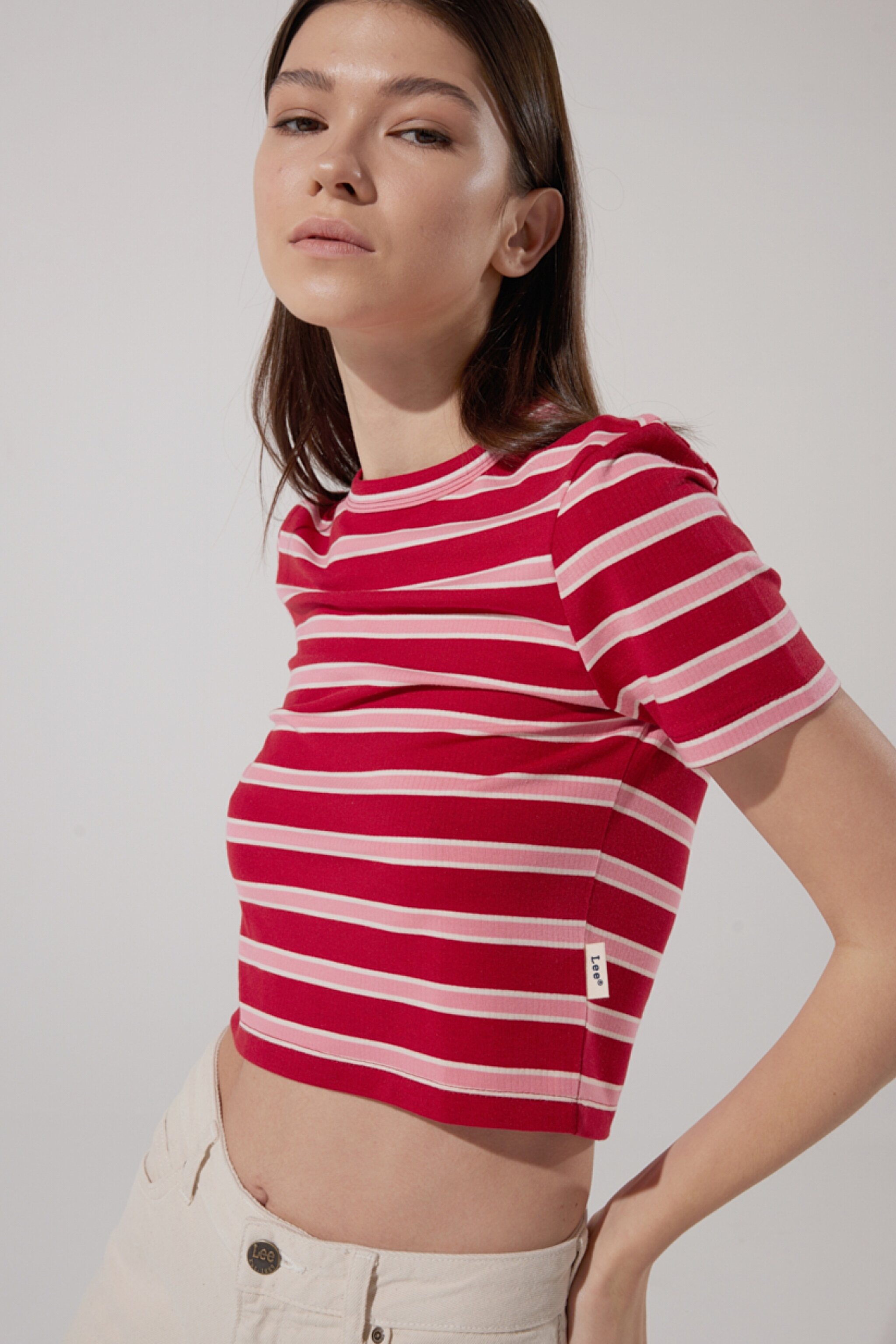 Slim Fit Dar Kesim Bisiklet Yaka Kısa Kollu Crop Renkli Esnek Tişört - Multi-L231105900 (görsel 4)
