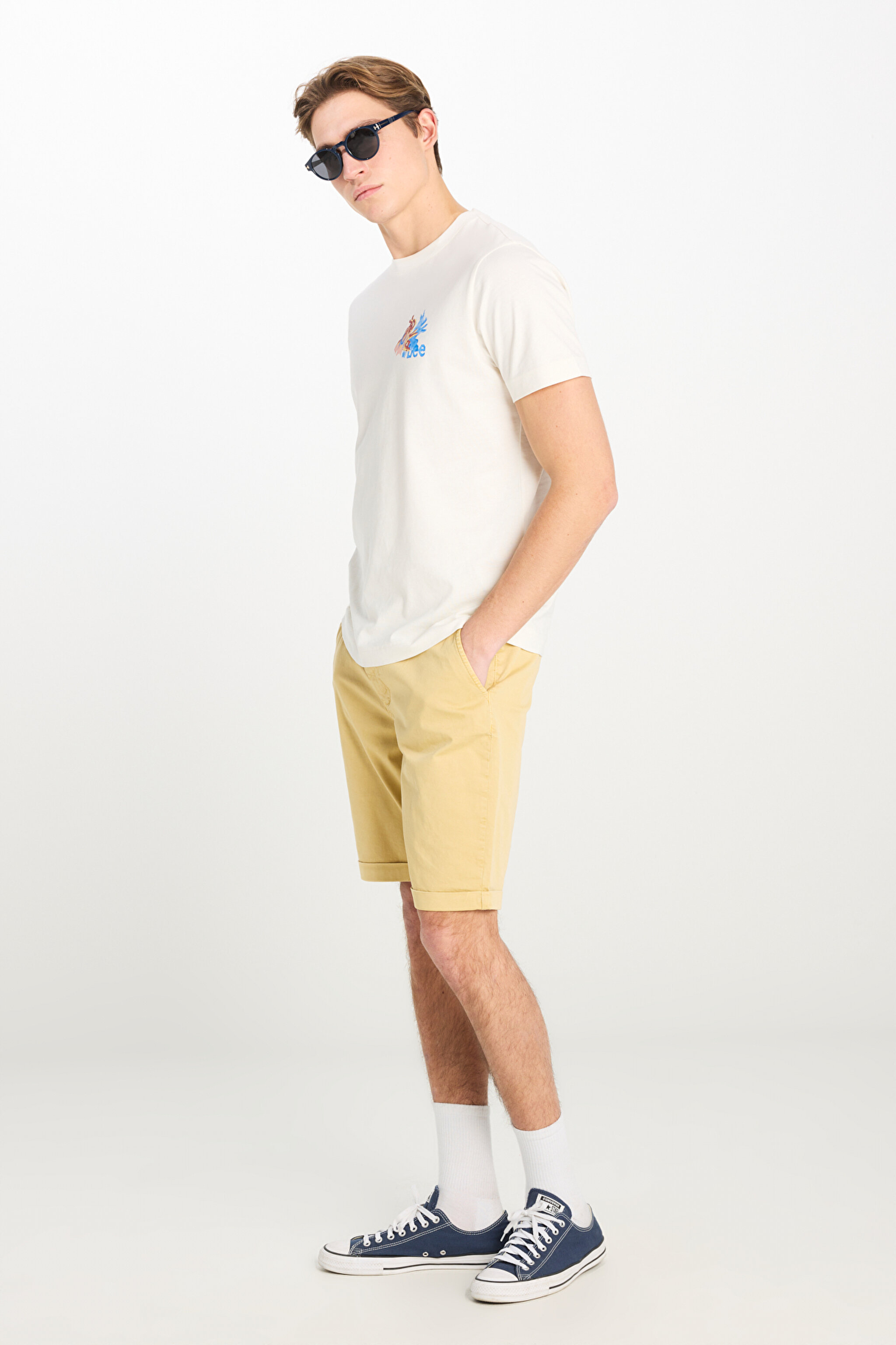 Regular Fit Normal Kesim Normal Bel Hardal Esnek Şort - Mustard-L231145210