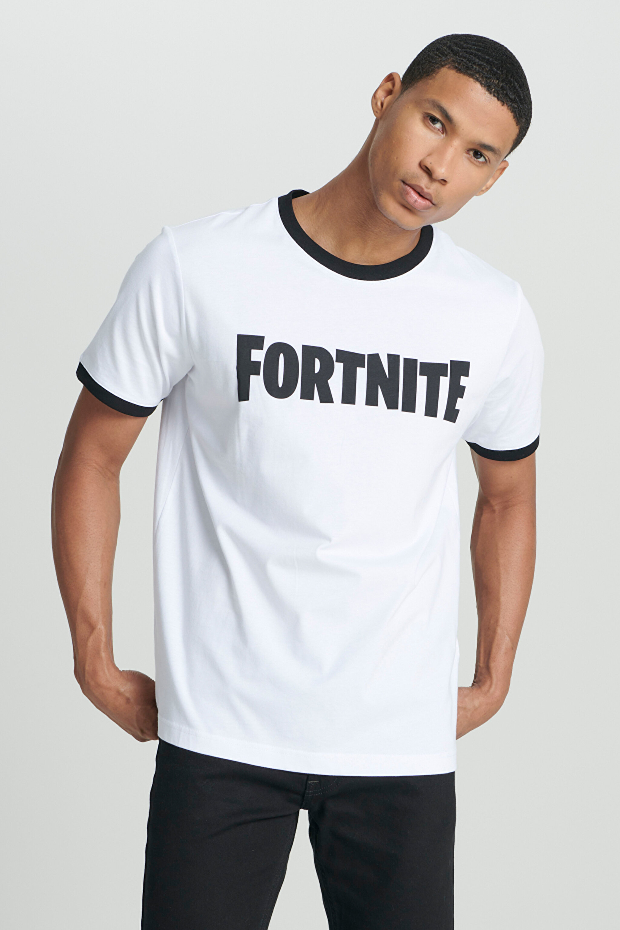 Regular Fit Normal Kesim %100 Pamuk Bisiklet Yaka Beyaz Tişört - White-L231202100 (görsel 5)