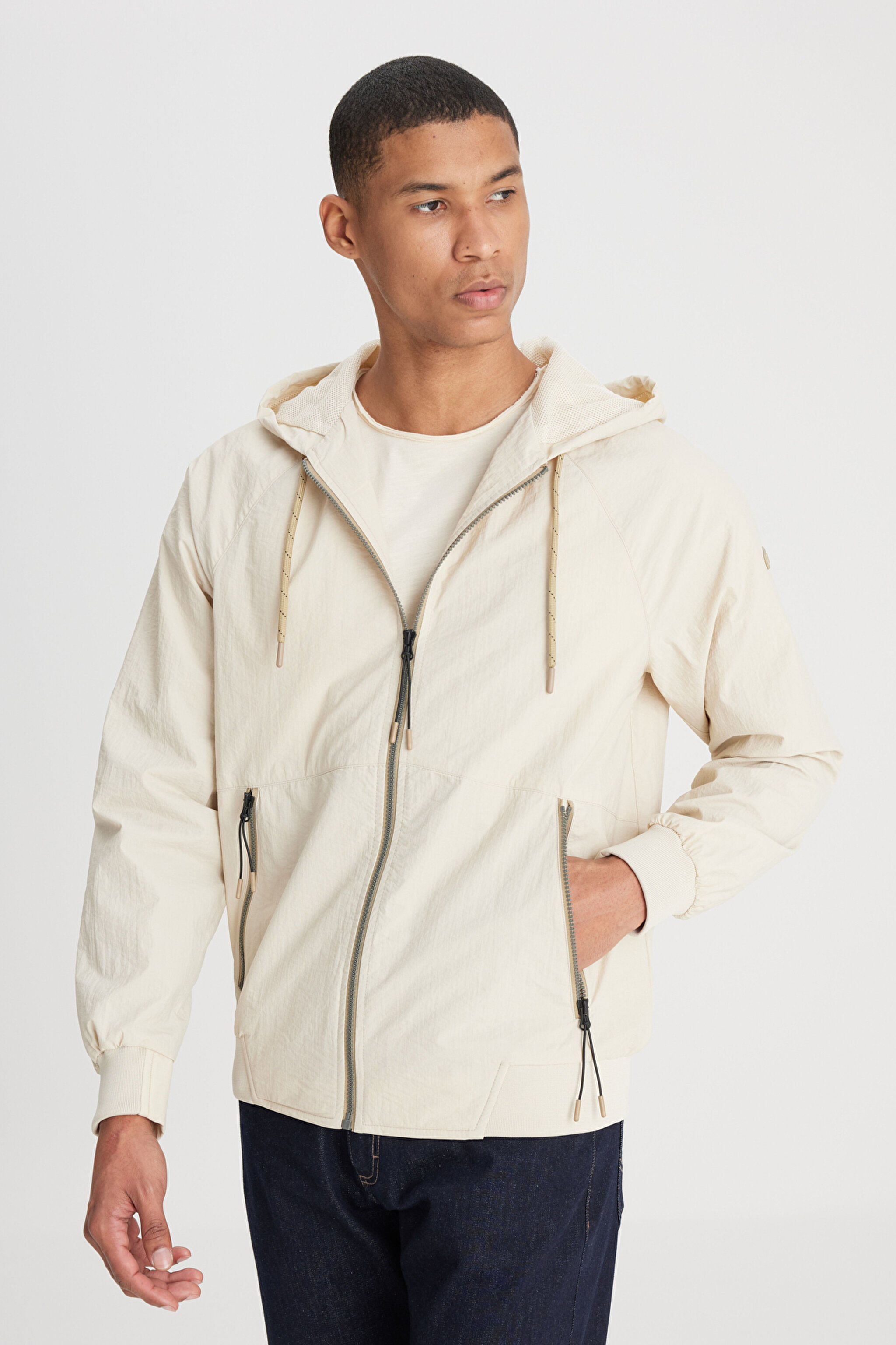 Regular Fit Normal Kesim Kapüşonlu Taş Rengi Mont Ceket - Stone-L231225013 (görsel 2)
