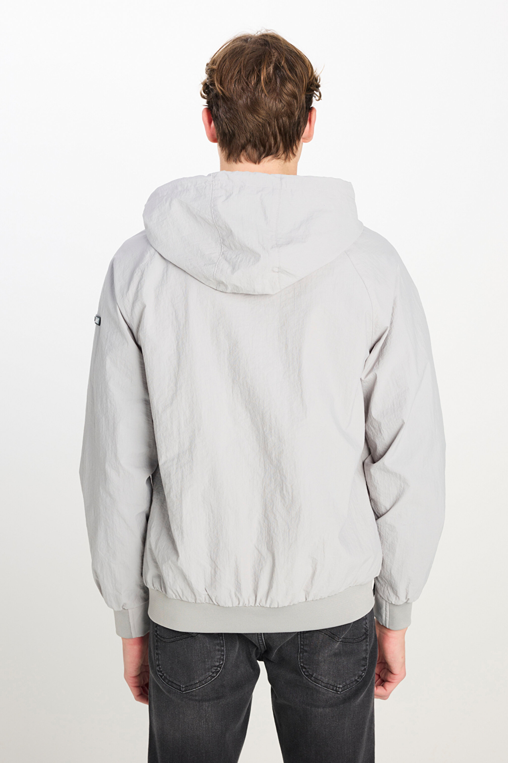 Regular Fit Normal Kesim Kapüşonlu Gri Yağmurluk Ceket - Light Gray-L231225032 (görsel 6)